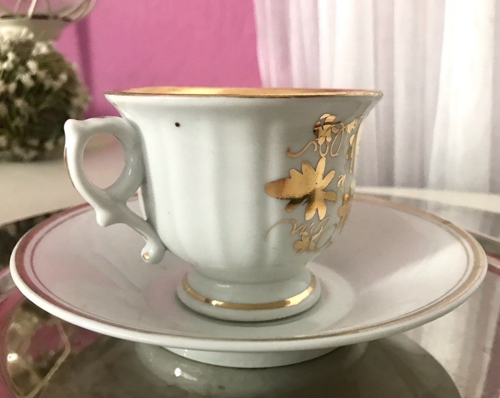Antik Porzellan Andenken Becher Gedeck Sammeltasse Tasse „Dem Hausherrn“