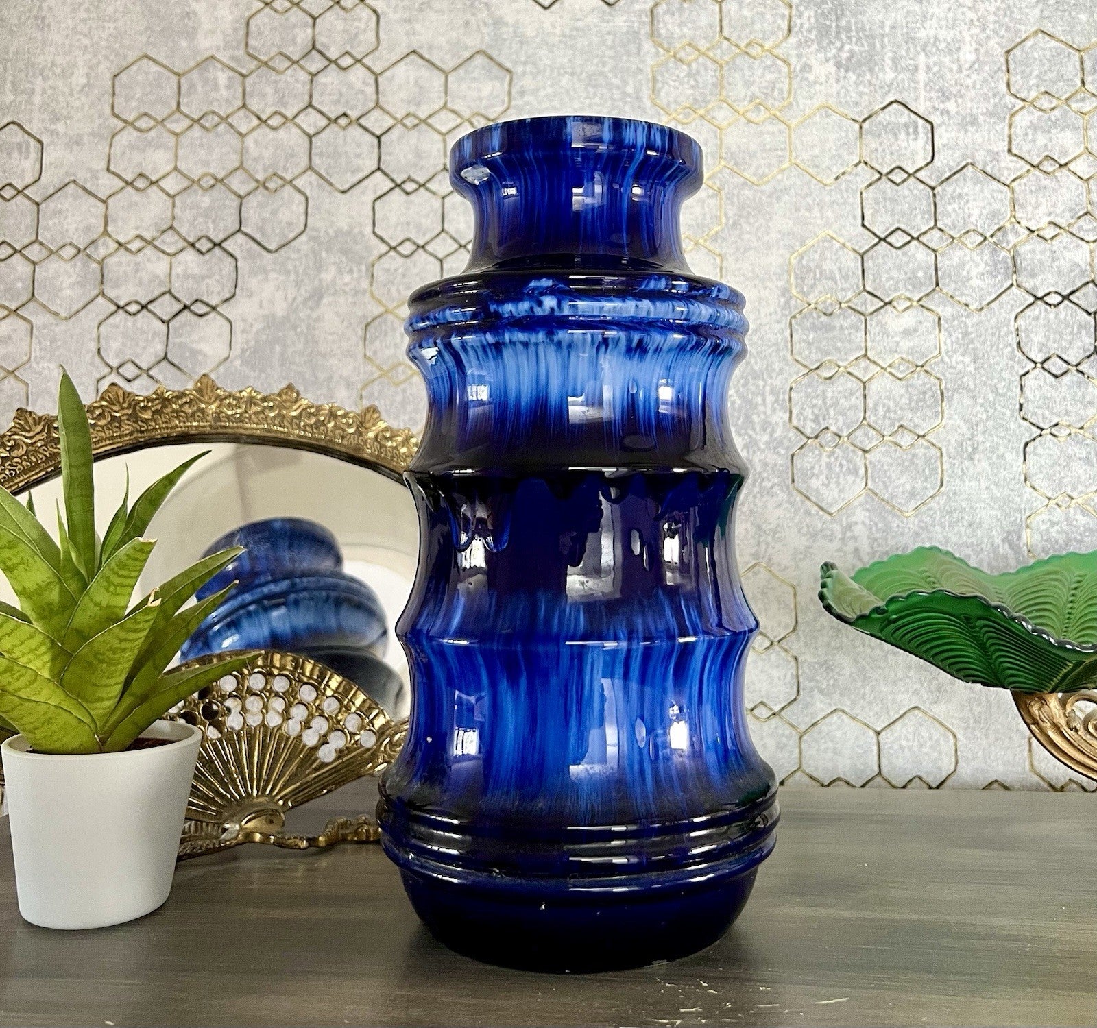 Vintage 60’s Vase Mid Century Keramik Scheurich Pagode 226 Fat Lava kobaltblau