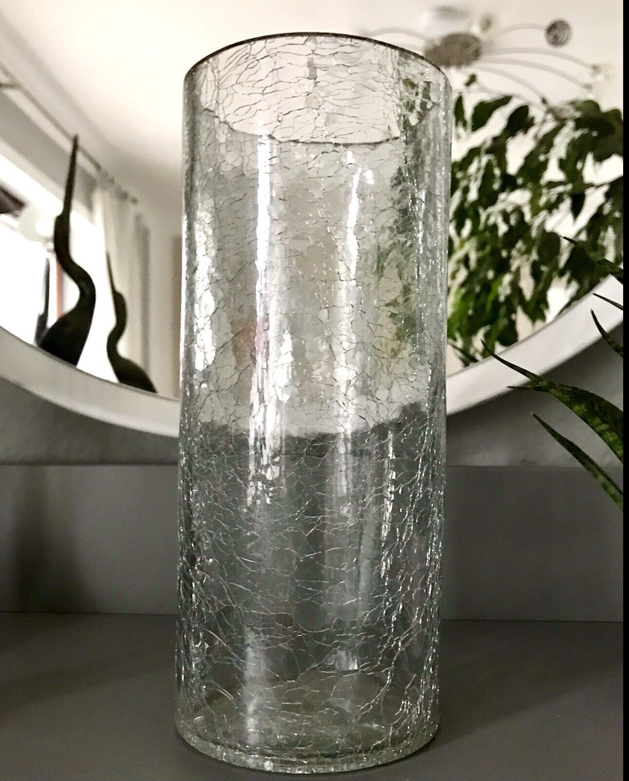 Vintage Kristallglas Kunstglas Craquelée Vase Glasvase zylindrisch groß