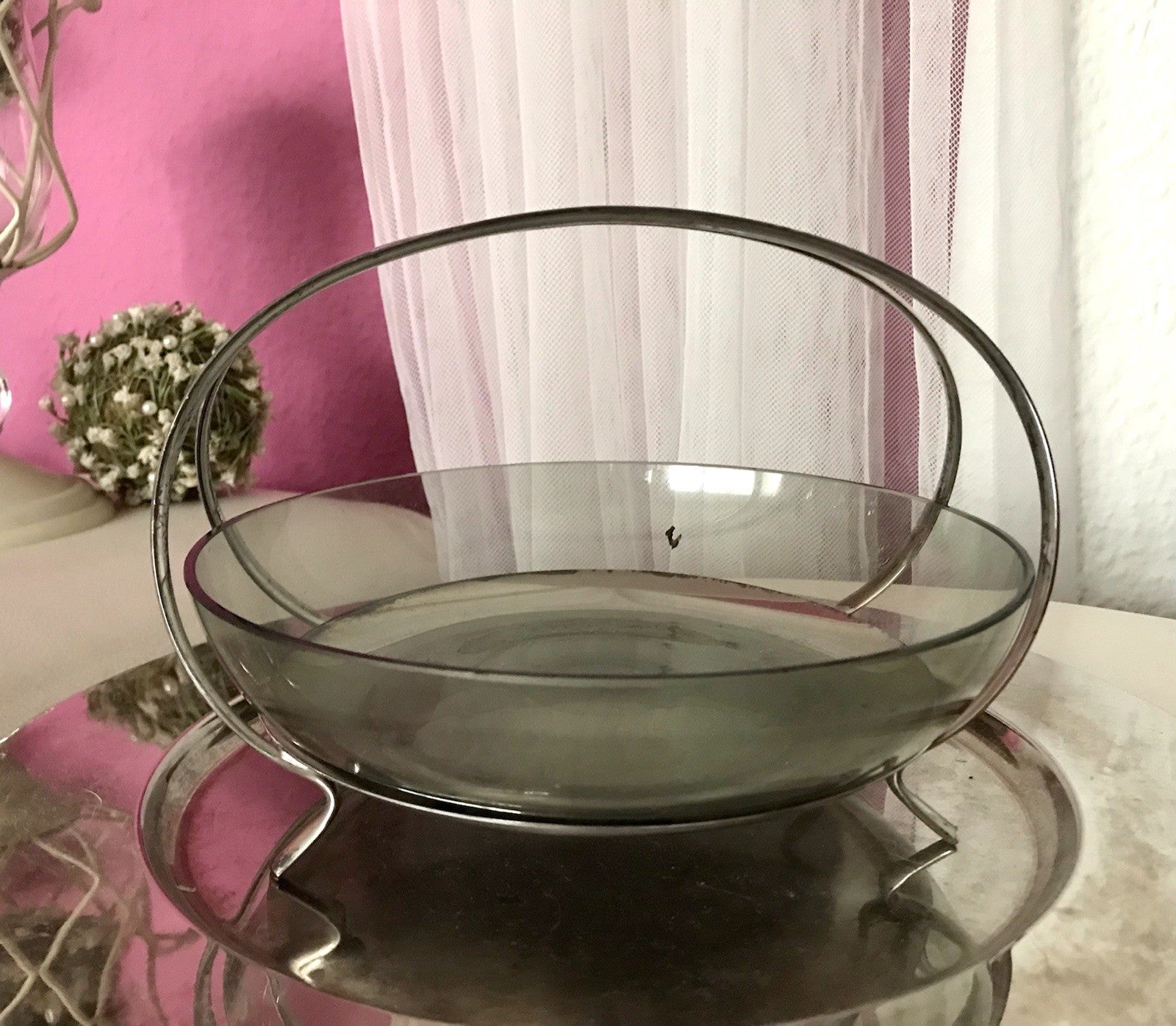 WMF ? Vintage Schale versilbert 50er 60er Mid Century Rauchglas Einsatz MCM