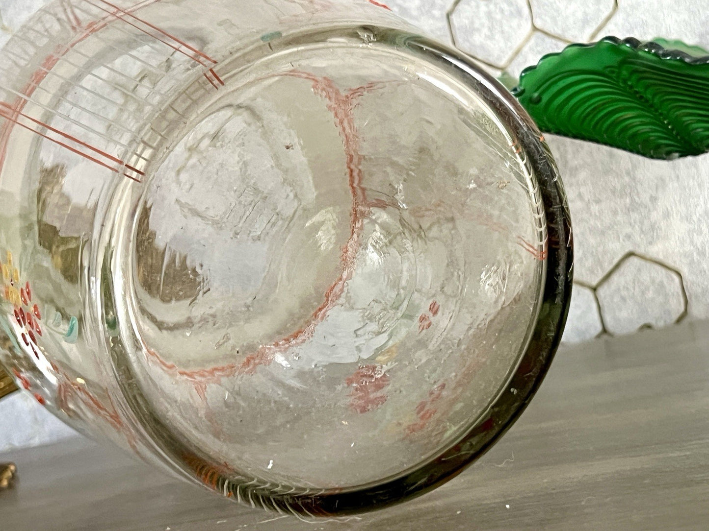 Antik GROẞ Vase Glasvase Art Déco teils satiniert bunte Malerei markant 1930er