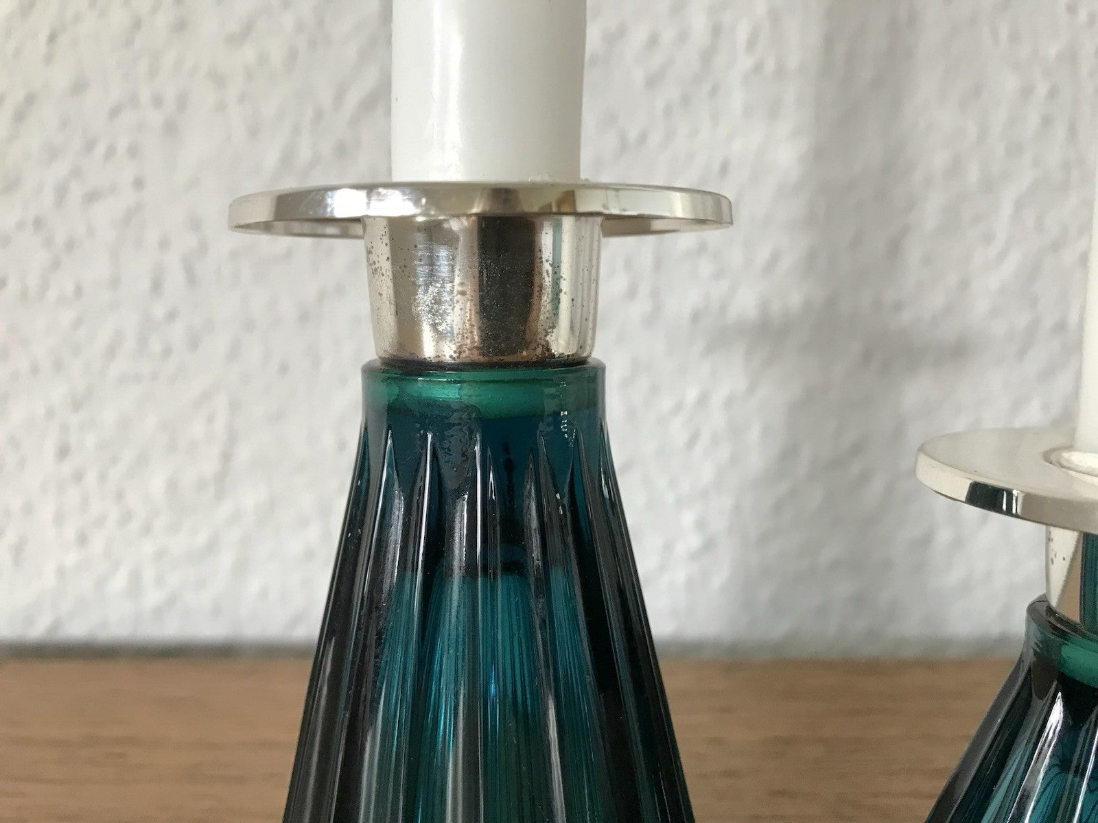 Vintage alt WMF 2 Leuchter Glas türkis versilbert Wagenfeld Ära