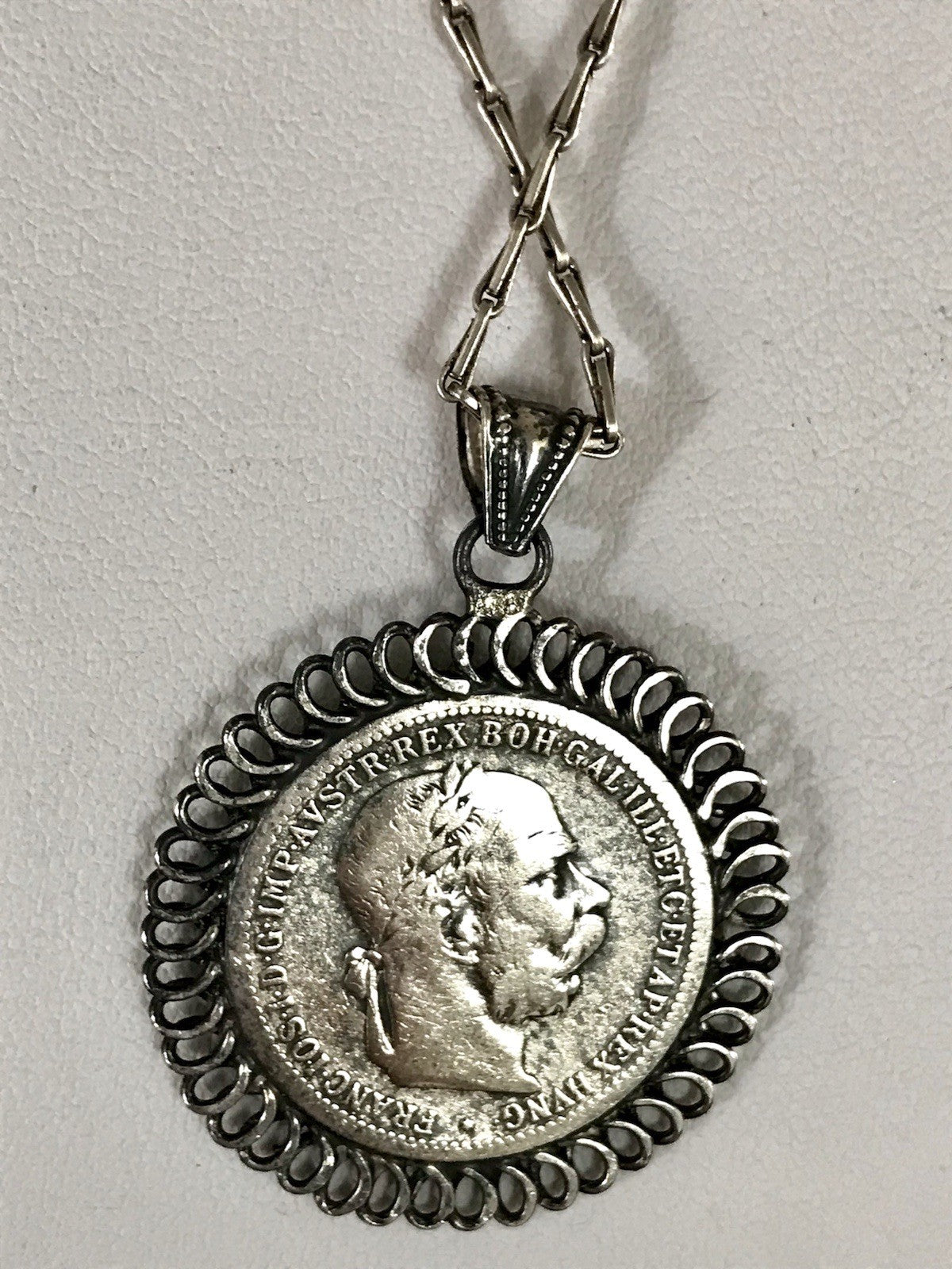 Antik Halskette Münze Kaiser Franz 1902 Anhänger Kettenanhänger Silber 835