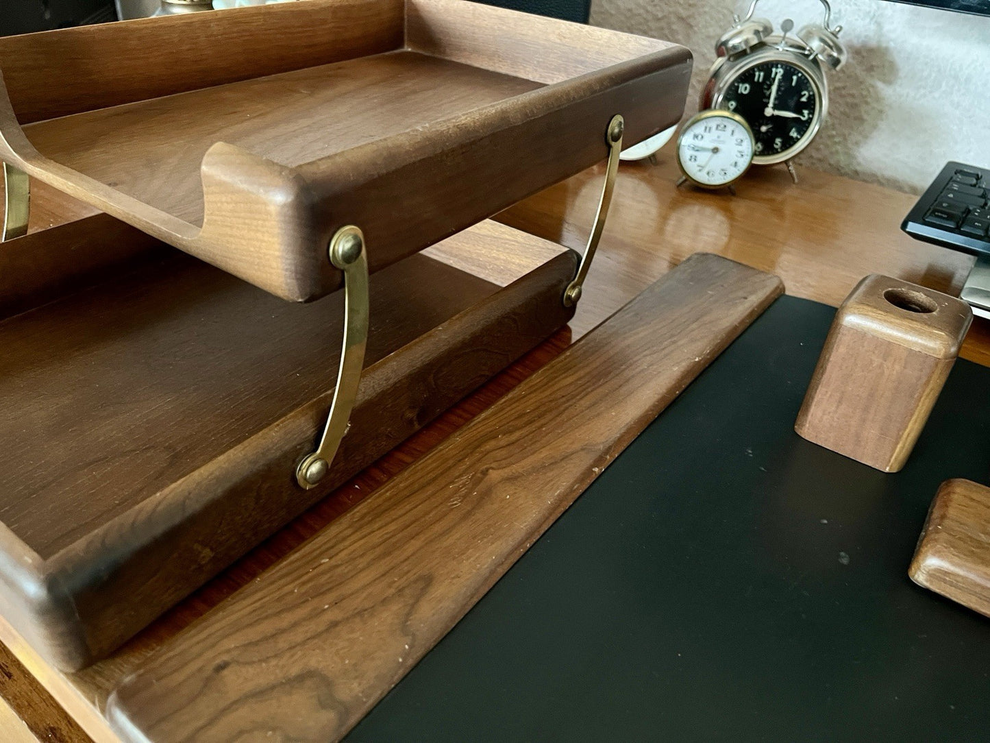 Vintage Schreibtisch Garnitur Organizer Holz Ablage Stifthalter Schreibauflage