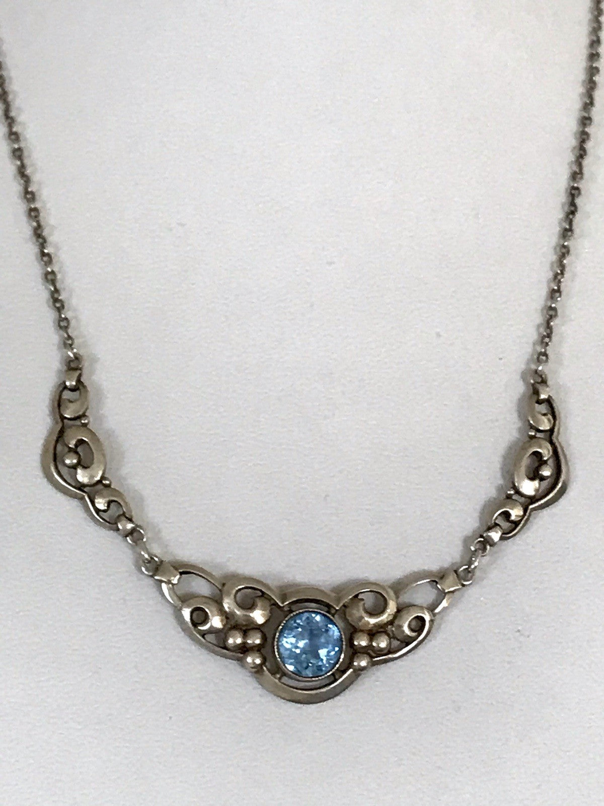Antik 835 Sterling Silber Collier Halskette Kette Blauer Stein FBM
