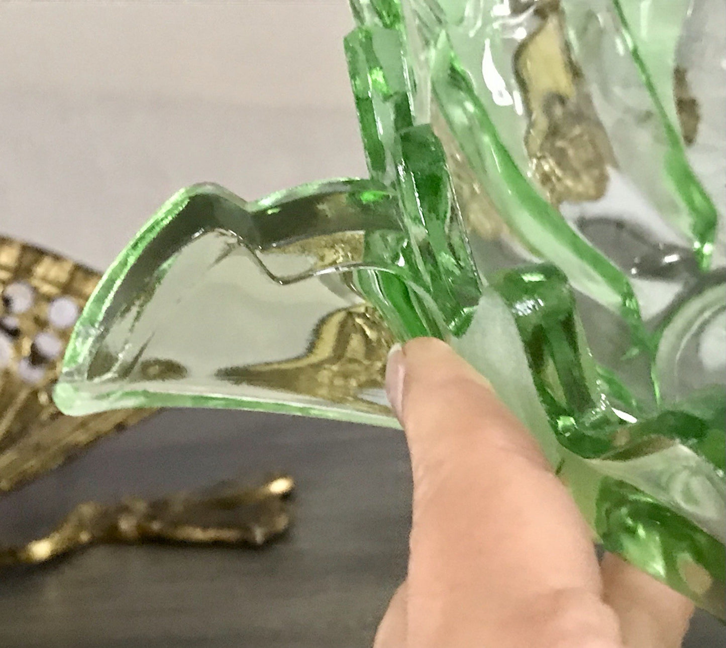 Antik Set grün Dessert Kompott Eis Schale 5x Schälchen Pressglas Art Déco Griffe