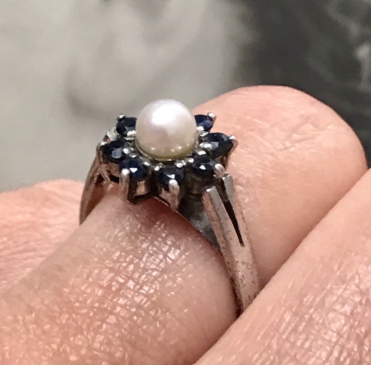 Antik? Vintage Art Déco Damen Ring Perle Spinell ? Saphir? Silber 925 Gr.57 18,1