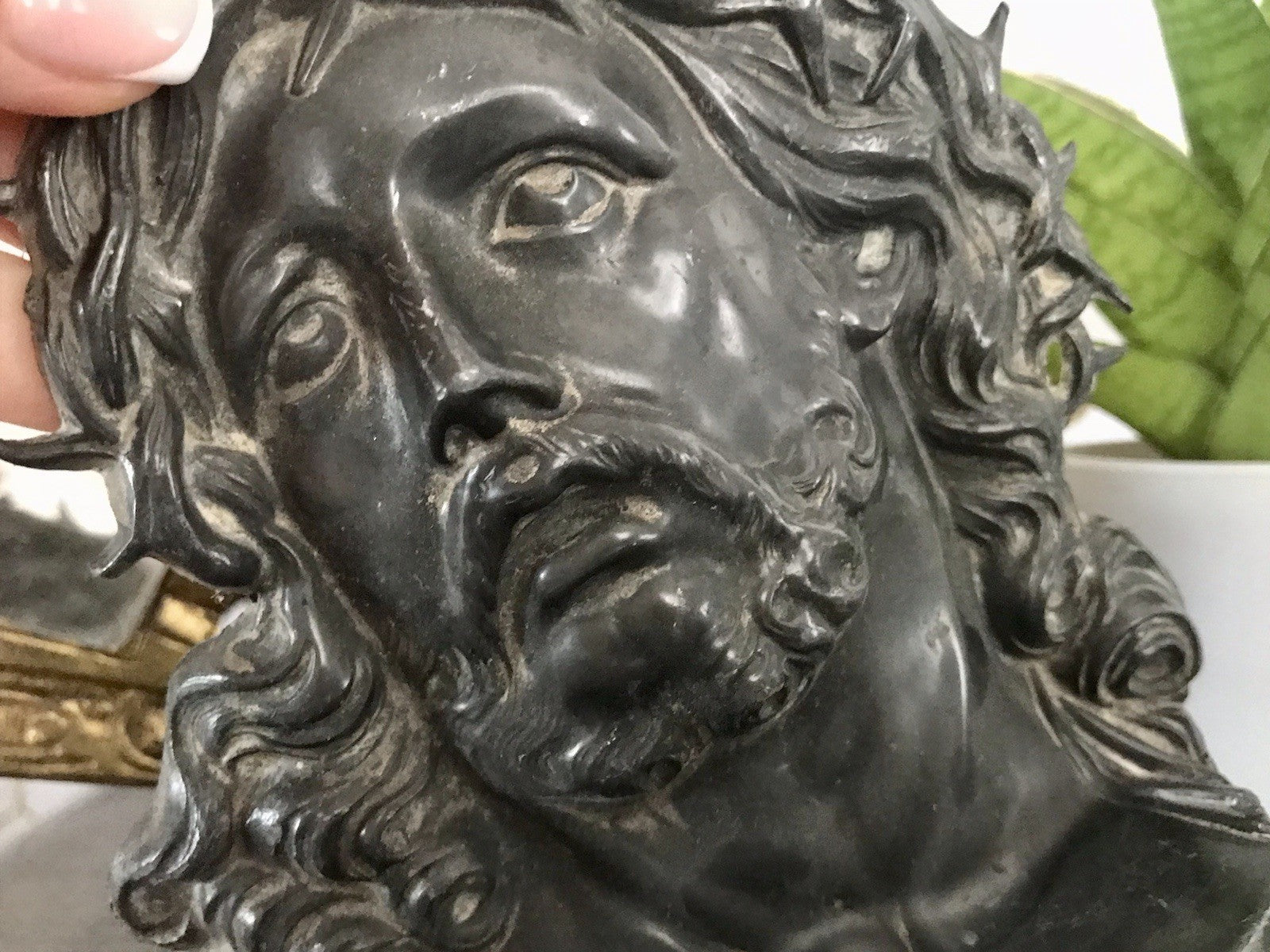Antik Zinn? Relief Jesus Büste Dornkrone Figur Guss?  schön