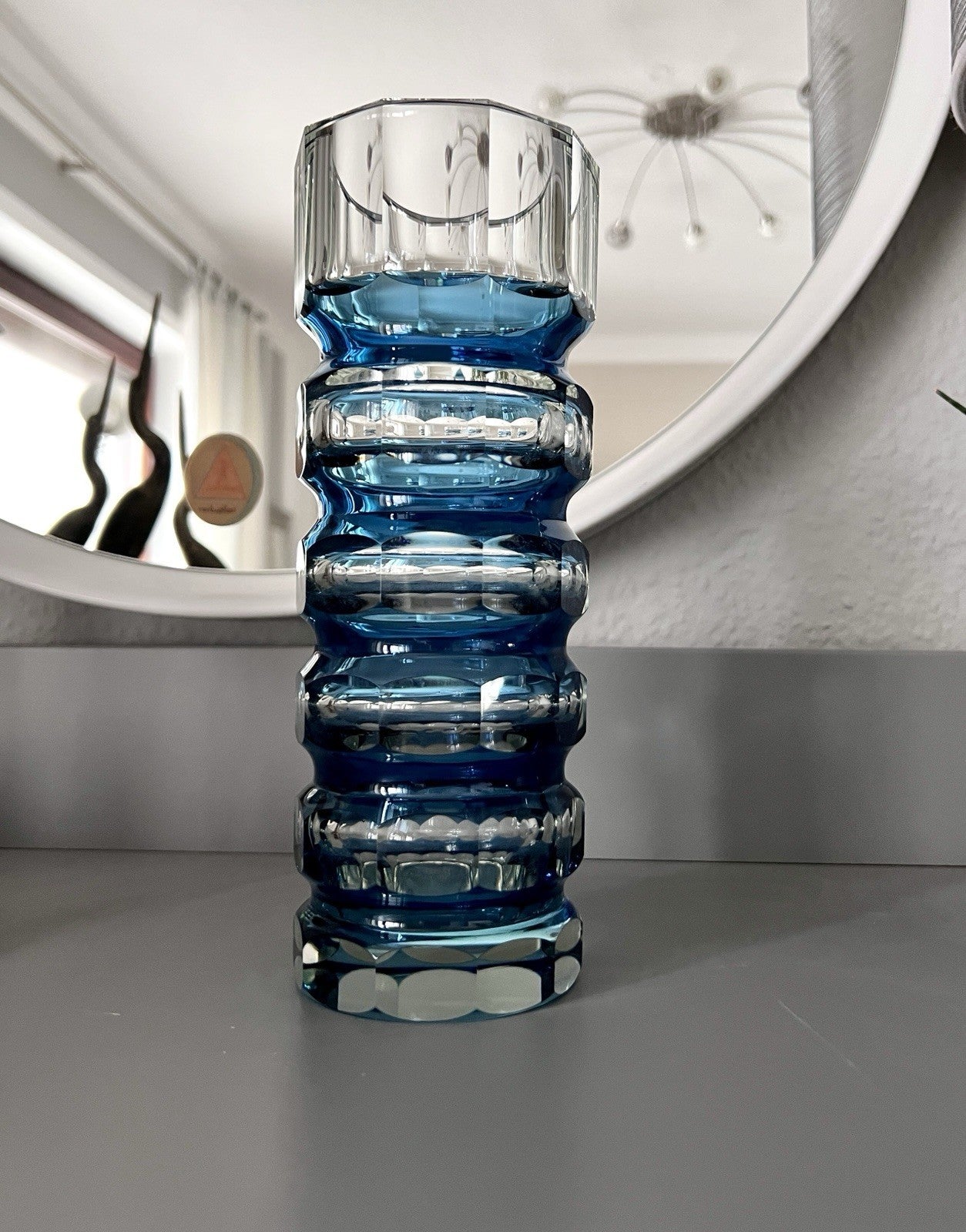 Antik? Art Déco Vase Glasvase Vase Glas Kristallglas Entwurf Meltzer Haida blau