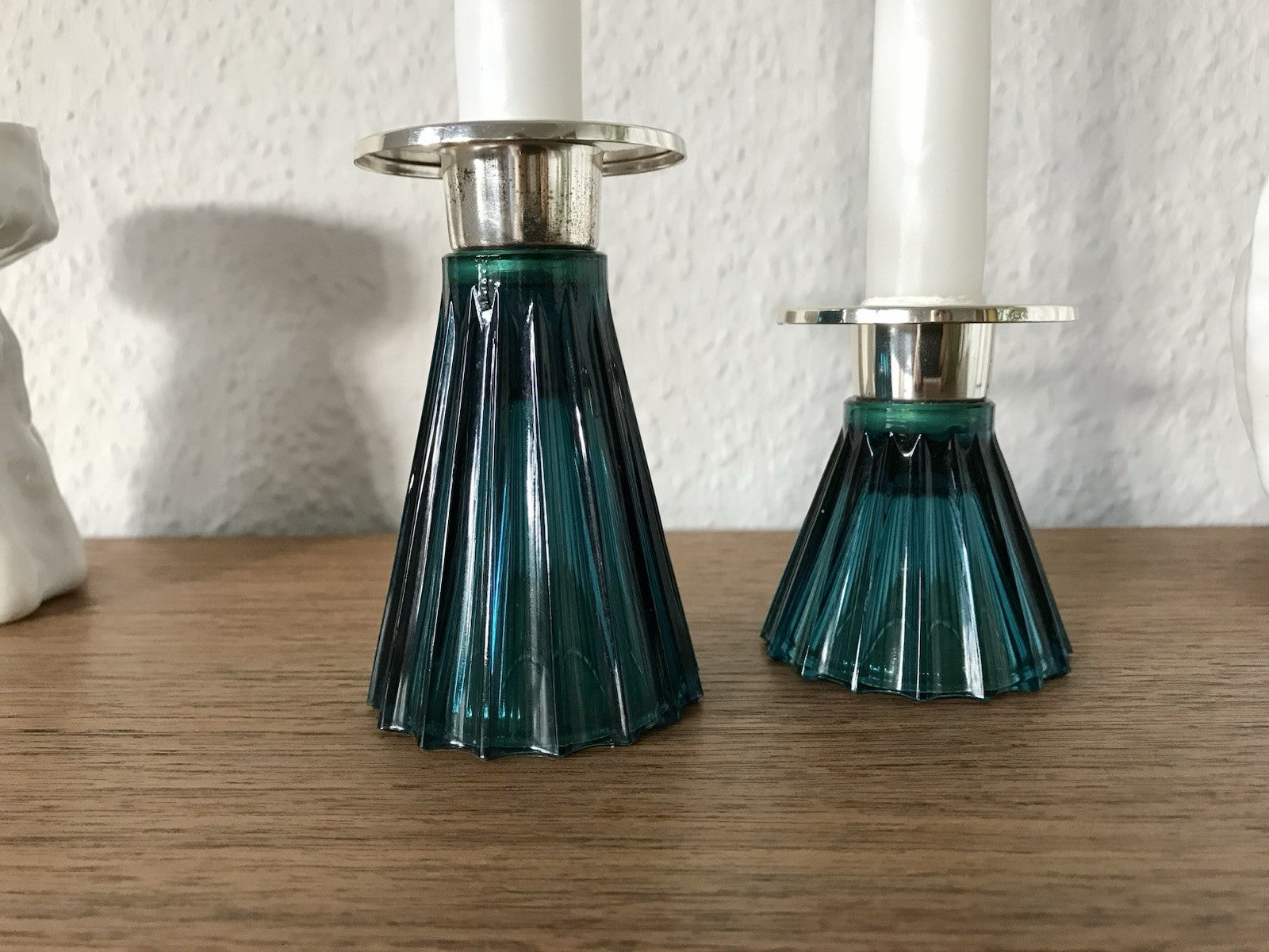 Vintage alt WMF 2 Leuchter Glas türkis versilbert Wagenfeld Ära