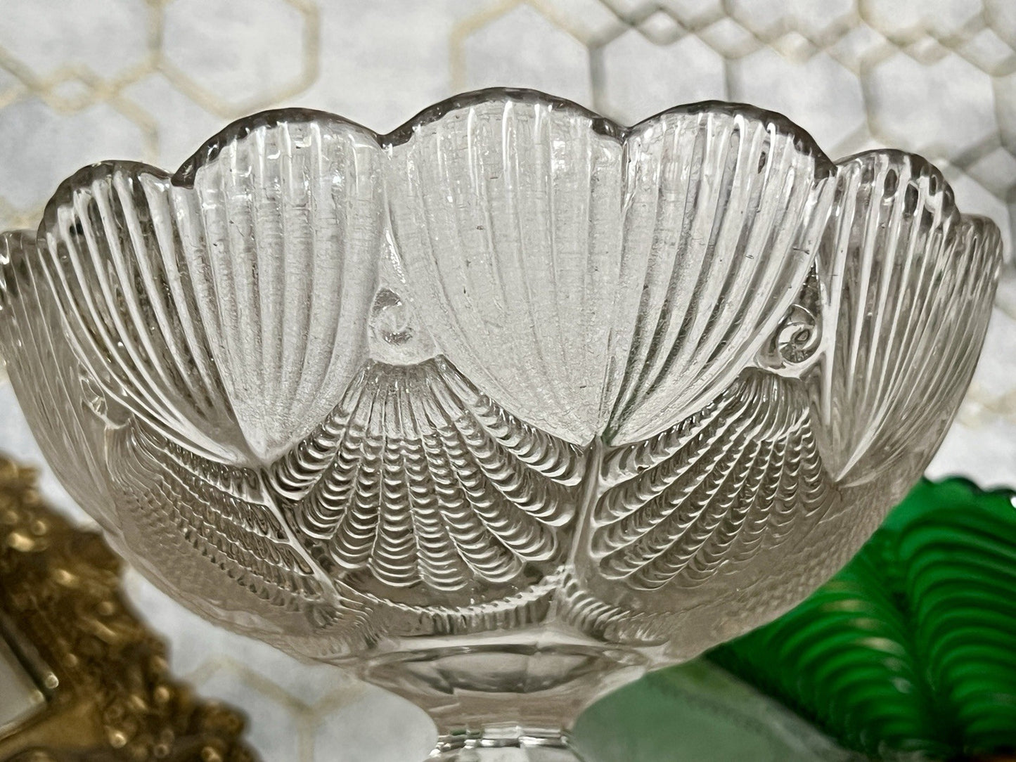 Antik Jugendstil Pressglas Glas Fußschale Schale Zuckerschale