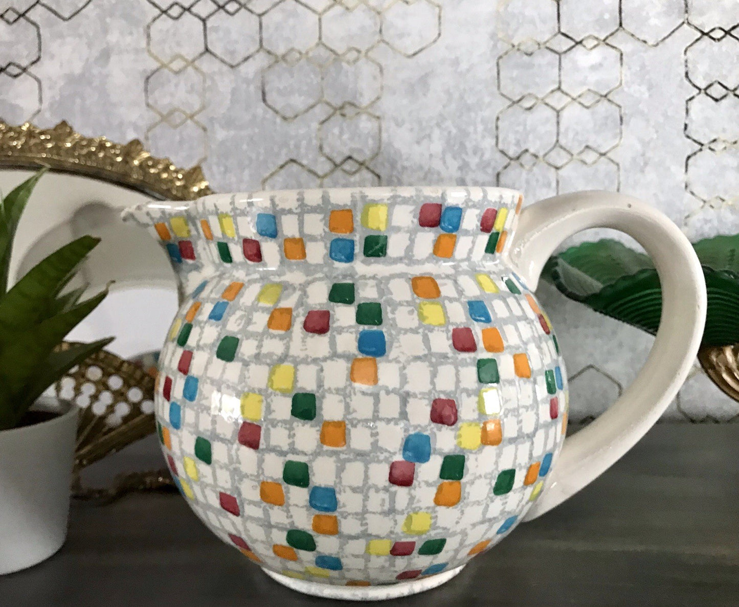 Antik alt Keramik Kanne Krug Schramberg? Dekor Coktail