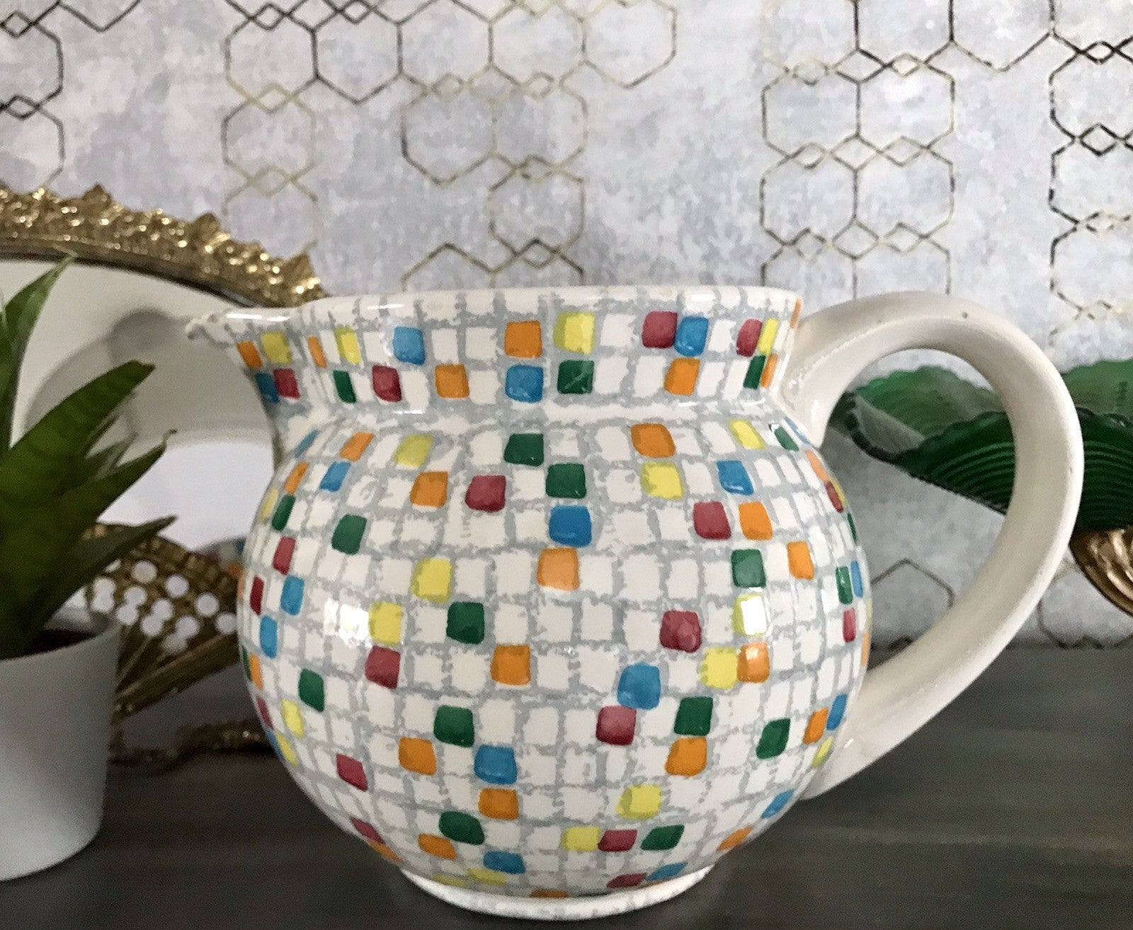 Antik alt Keramik Kanne Krug Schramberg? Dekor Coktail