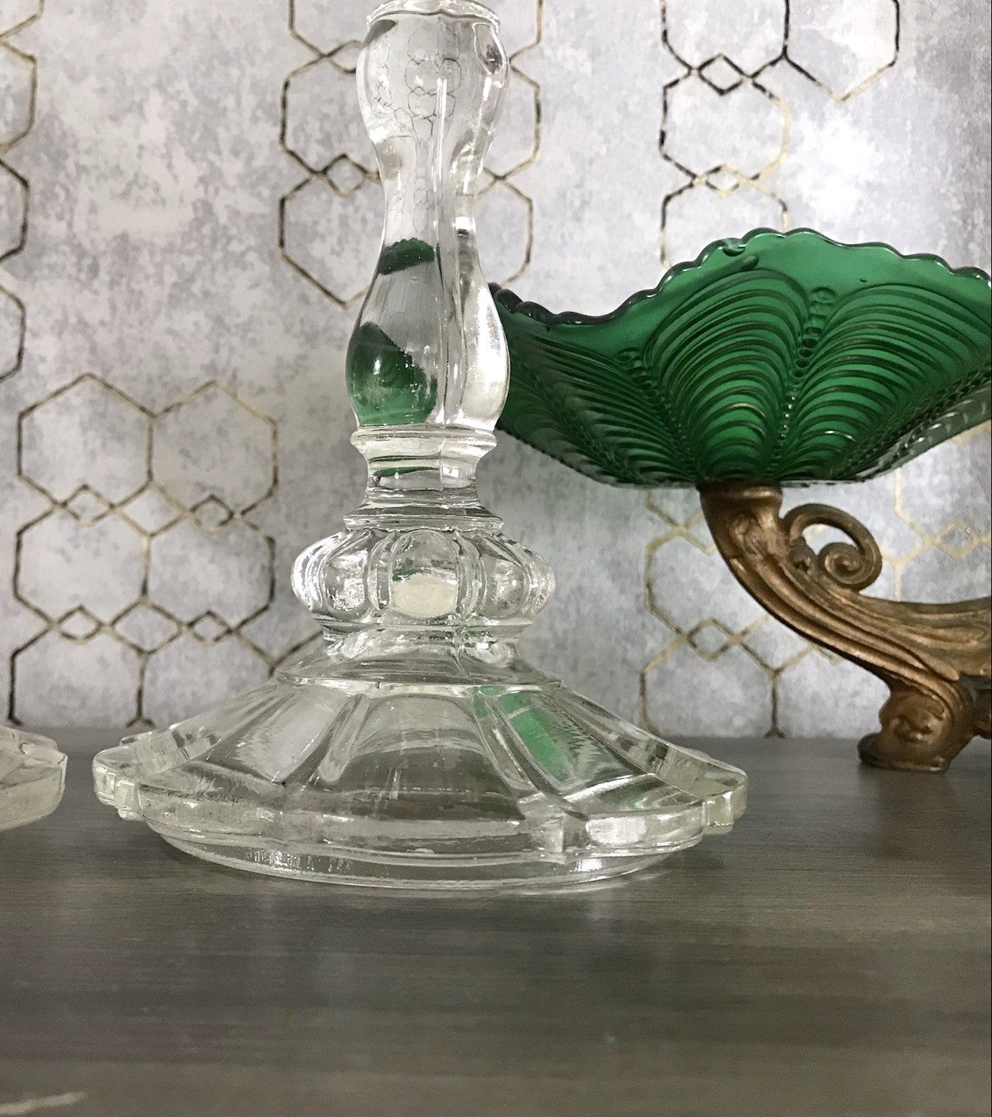 Antik Art Déco 2x Kerzenleuchter Leuchter Kerzenständer Pressglas Glas