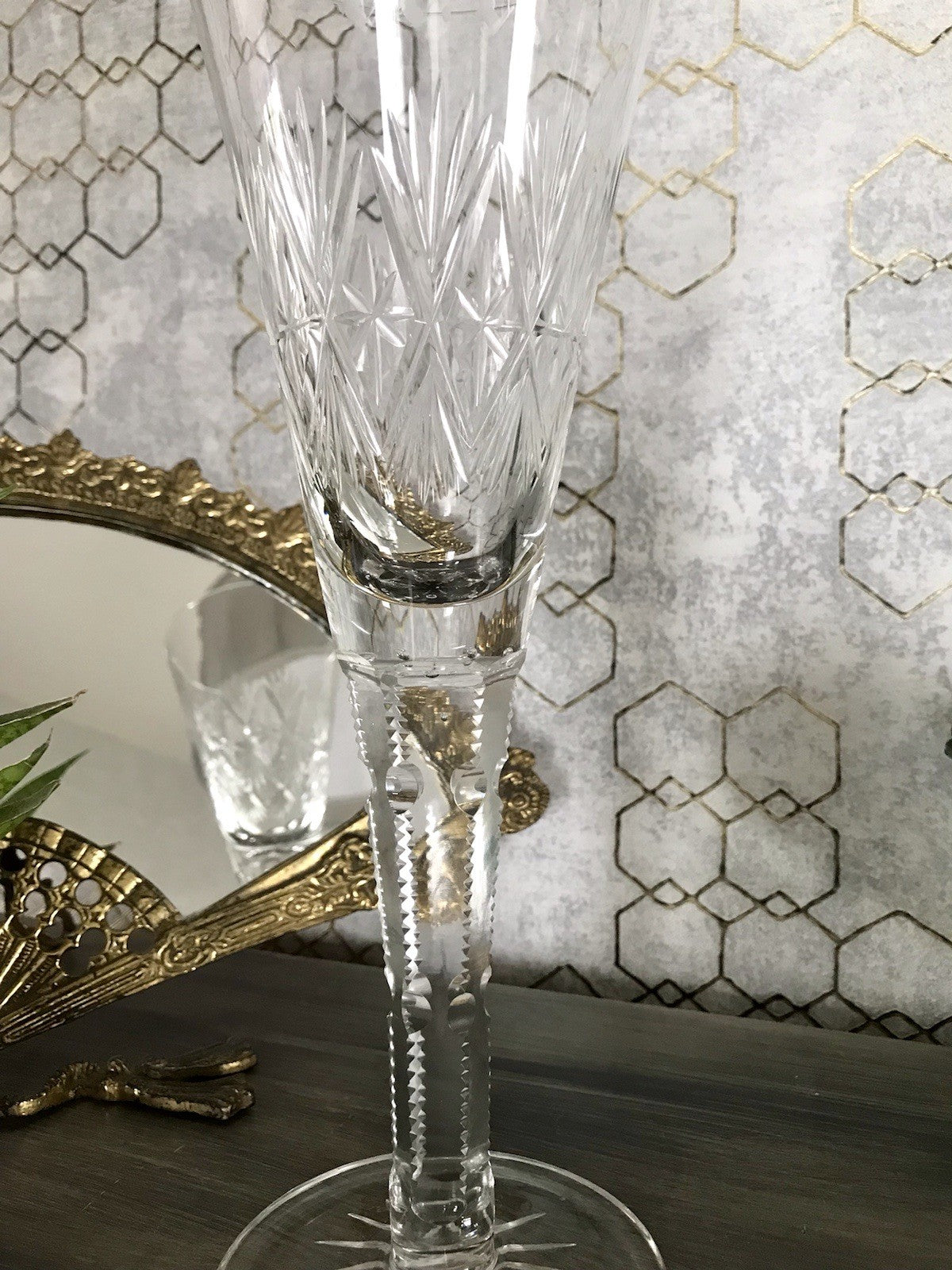 Antik Adenken Glas Pokalglas Kelch Pokalkelch Luftblasen Monogramm Jugendstil
