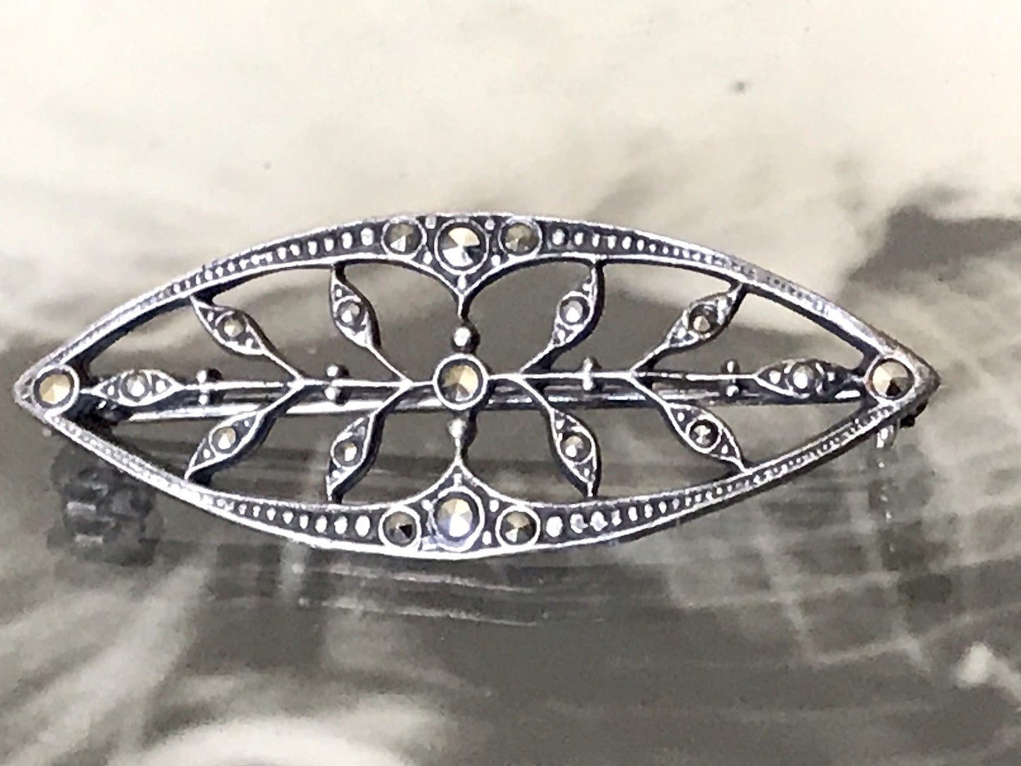 Antik reines Jugendstil Brosche 835 Silber Markasite WUNDERVOLLE ARBEIT!