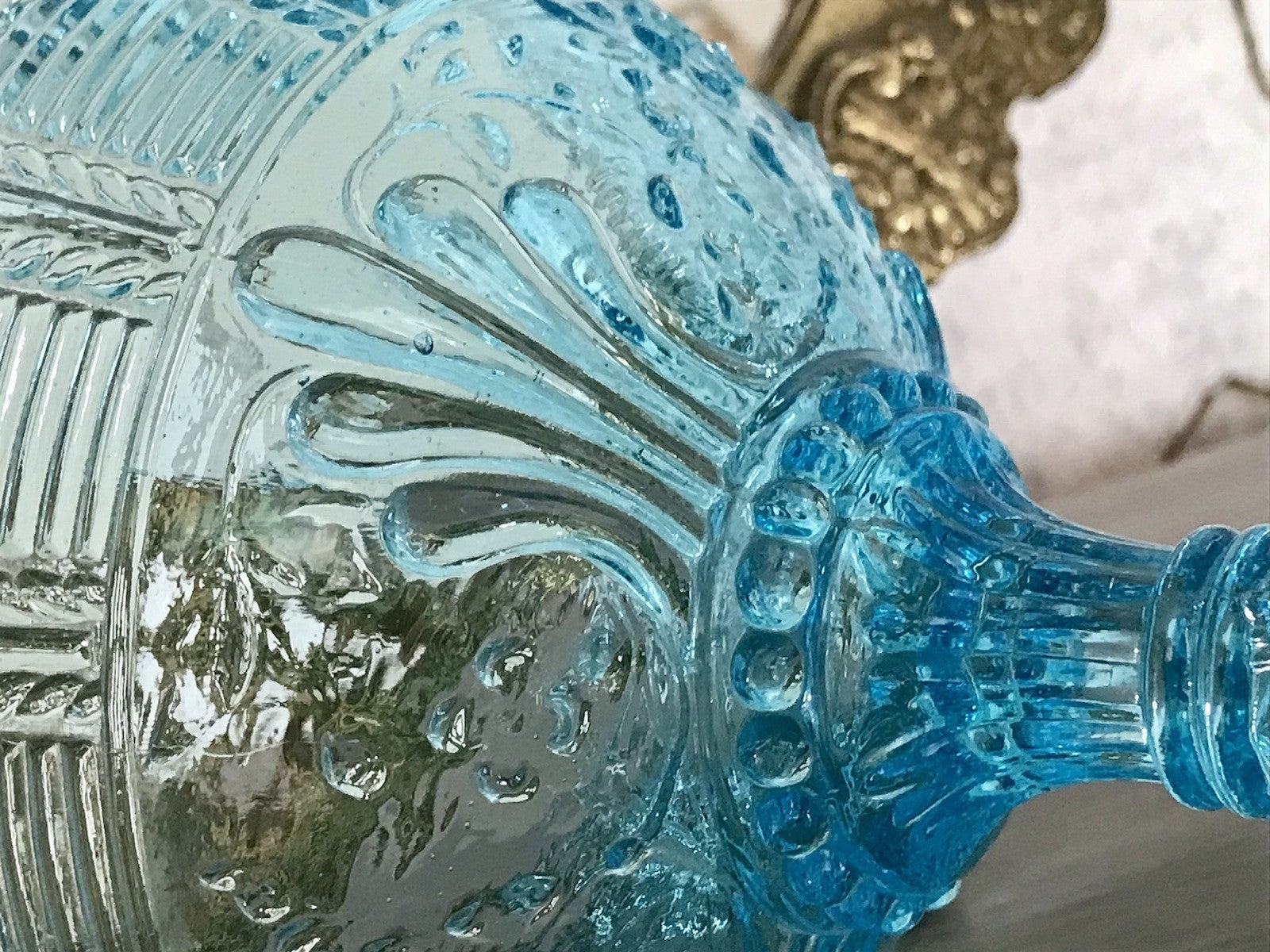 Antik Jugendstil Art Déco Pressglas Glas Fußschale Schale Zuckerschale Blau