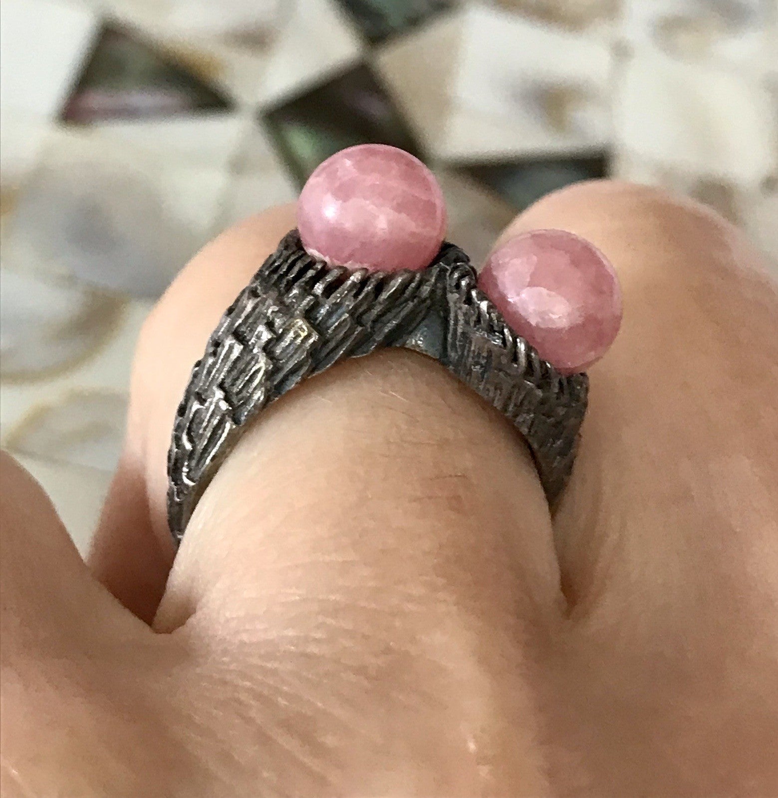 Vintage Schmuck Set 60er Designer Armband Ring Modernist 925 Silber Rosenquarz
