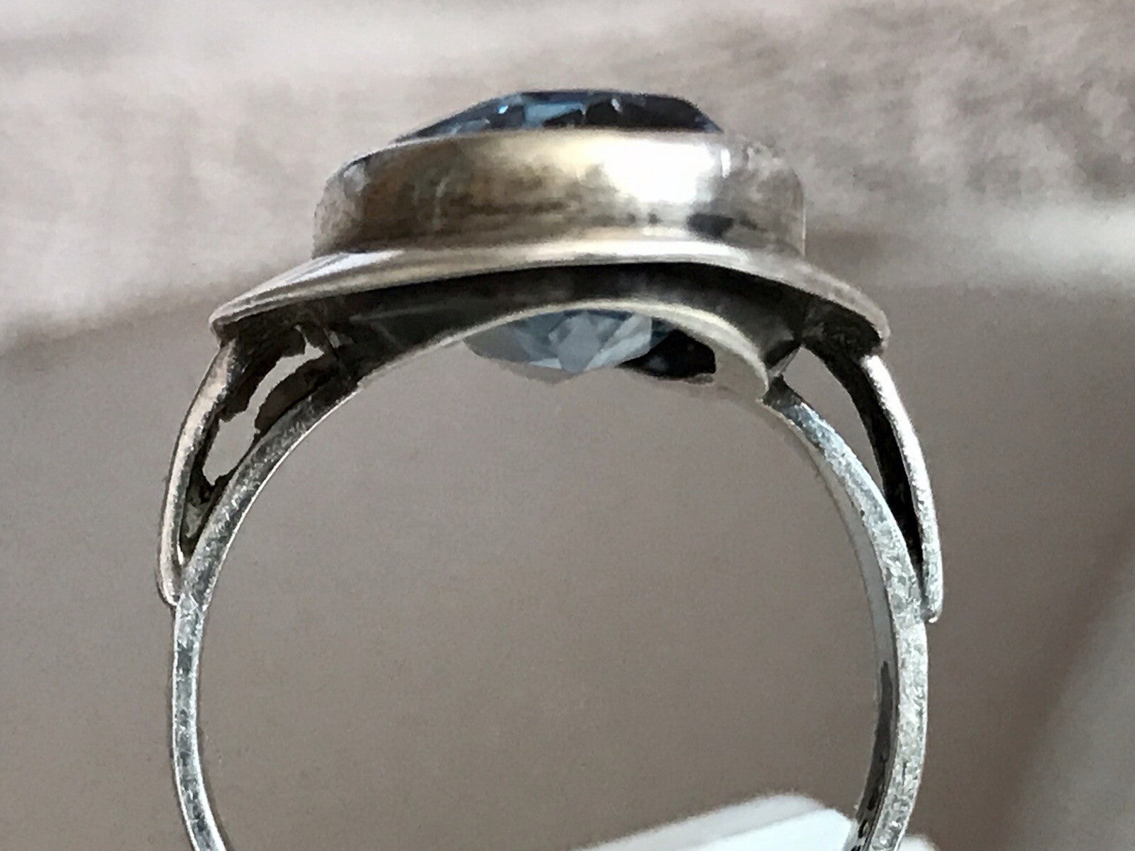 Vintage Edel DAMEN RING Silber 835 blauer Stein Topas? Gr.52 16,5