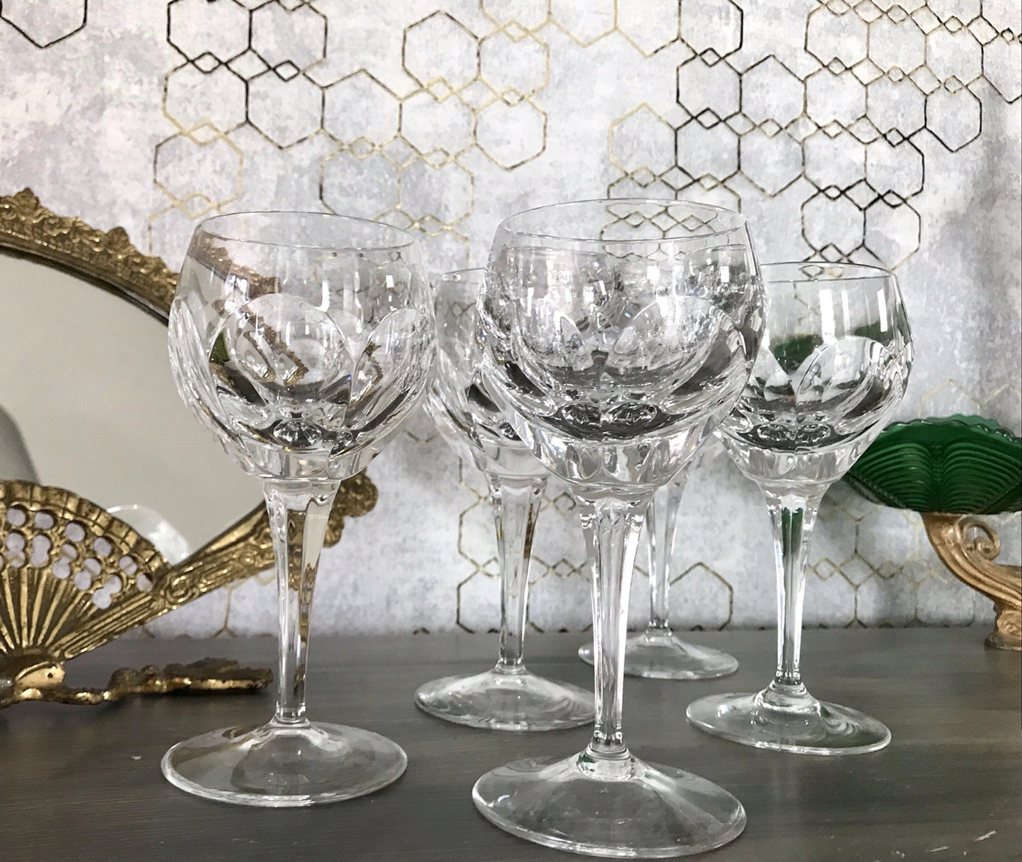 Vintage Edel 5x Weingläser Gläser Kristallglas Bleikristall