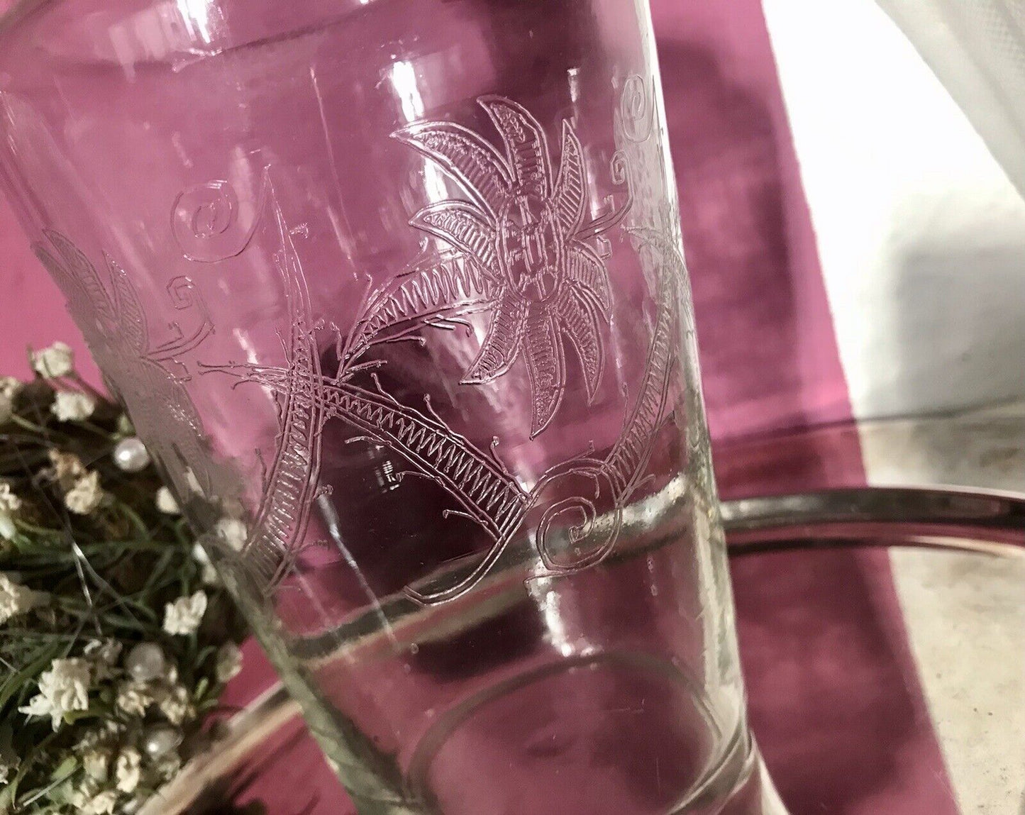 Antik markant Art Déco Karaffe Glas Karaffe geätzt Schwarz & farblos