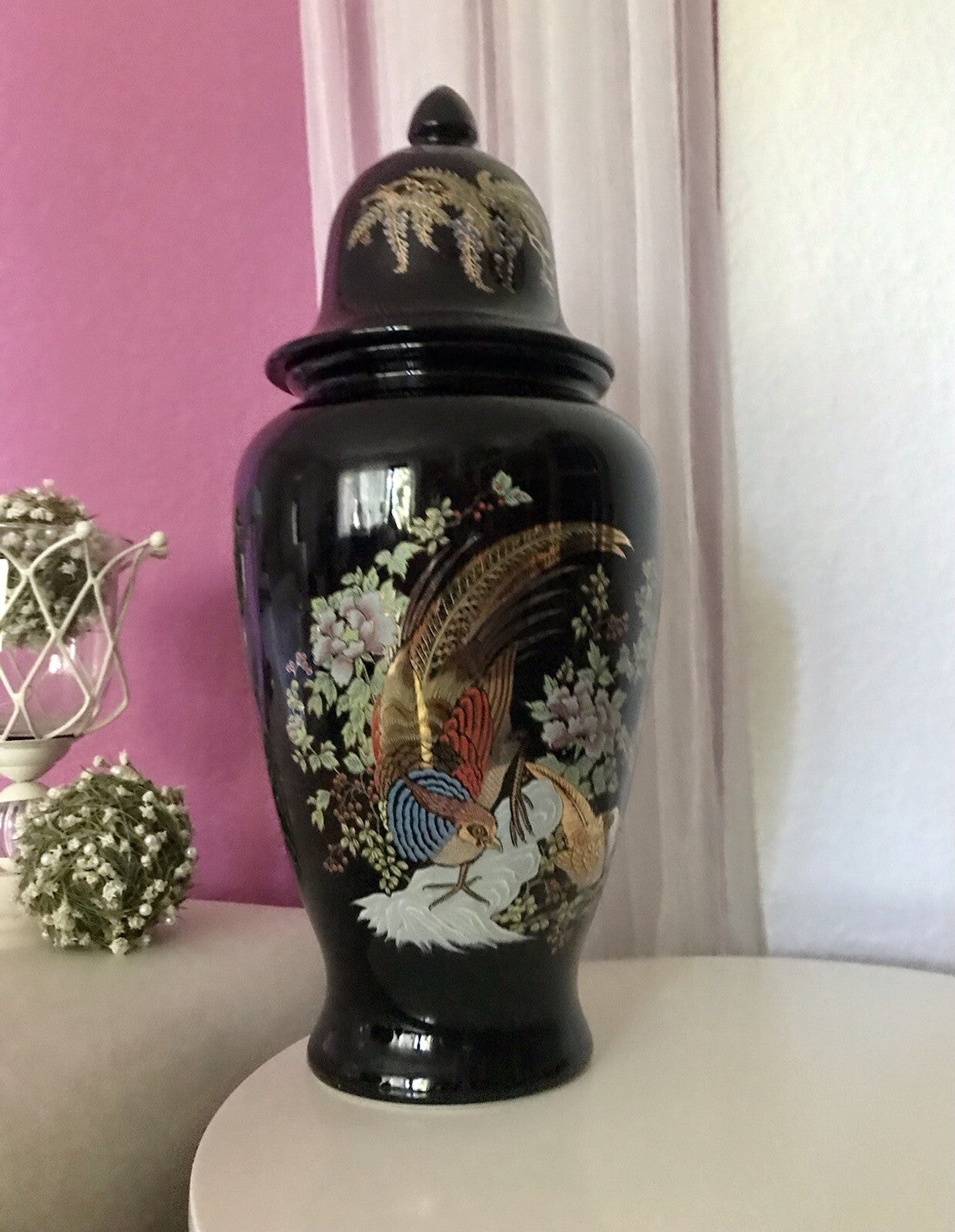Vintage GROß 1 Porzellan Prunkvase Deckelvase Vase Italien MCM schwarz bunt