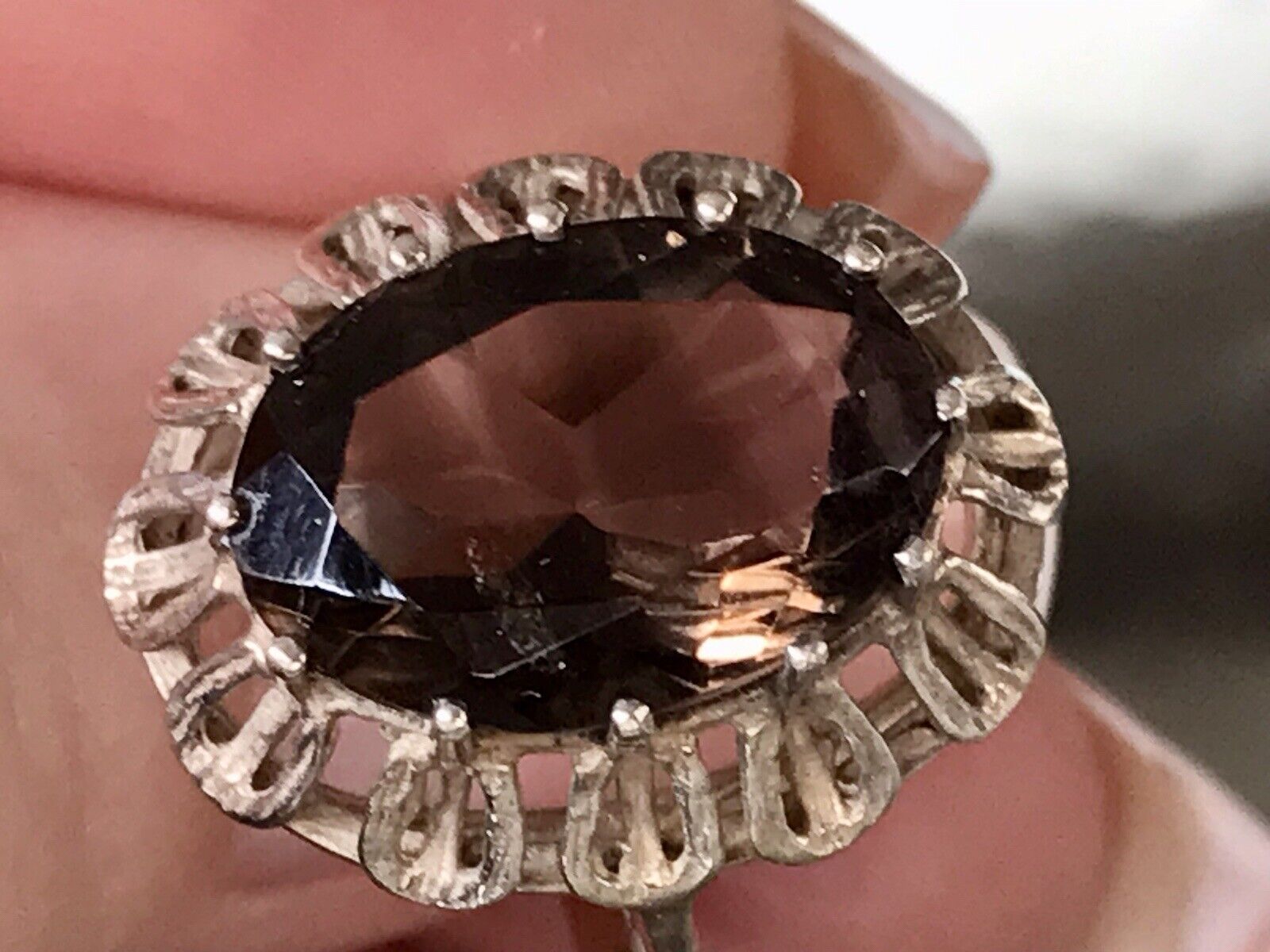 Vintage Edel Rauchquarz Stein DAMEN RING Silber 835 Gr.57 1,81