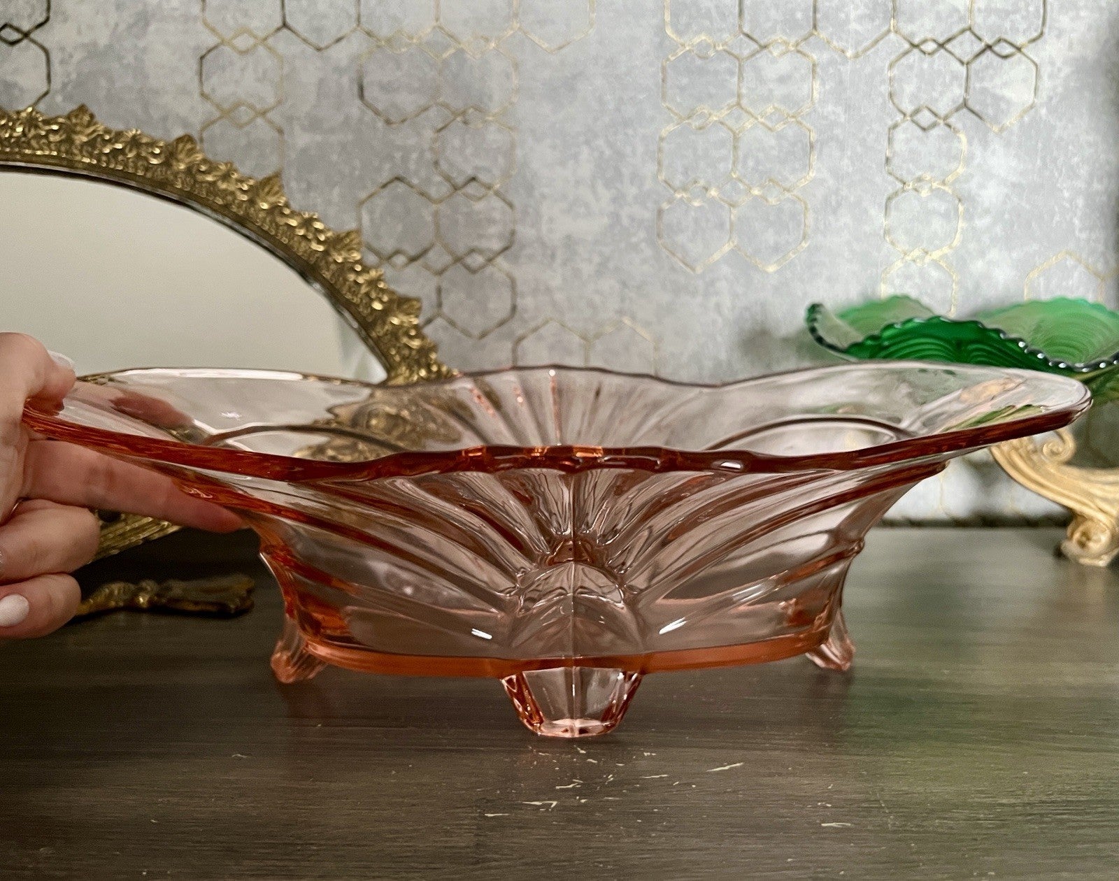 Antik Jardiniere Brockwitz Rosalin Rosa Art Déco Schale Pressglas Glasschale