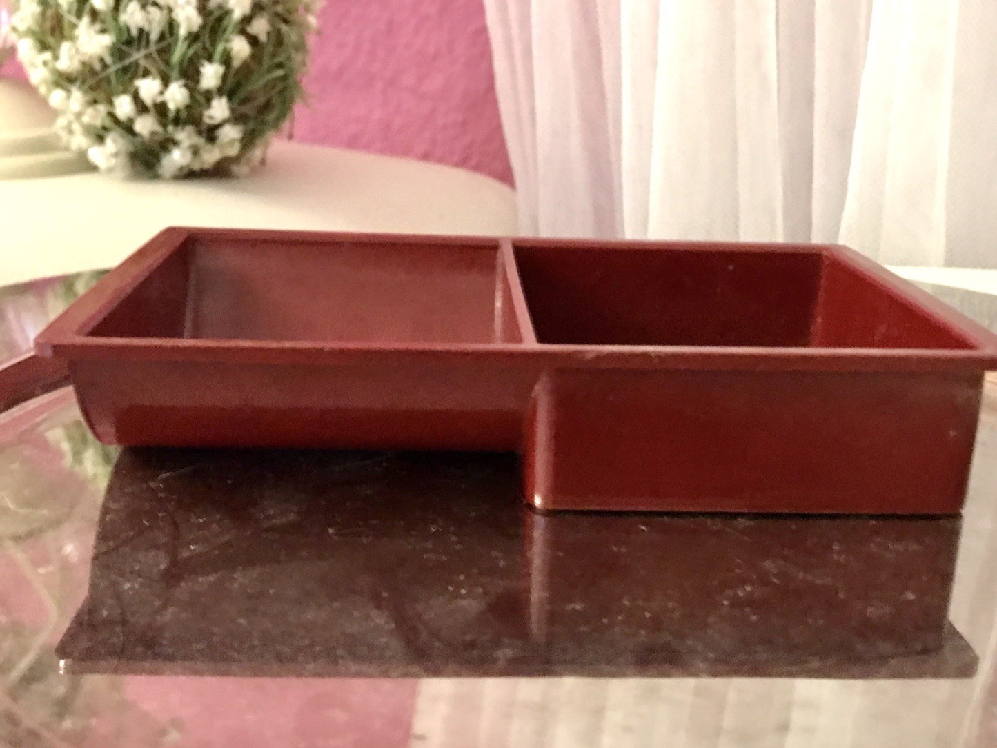 Antik alt Bakelit Münzablage?  Münzfach? Stempelbox Box weinrot Vintage