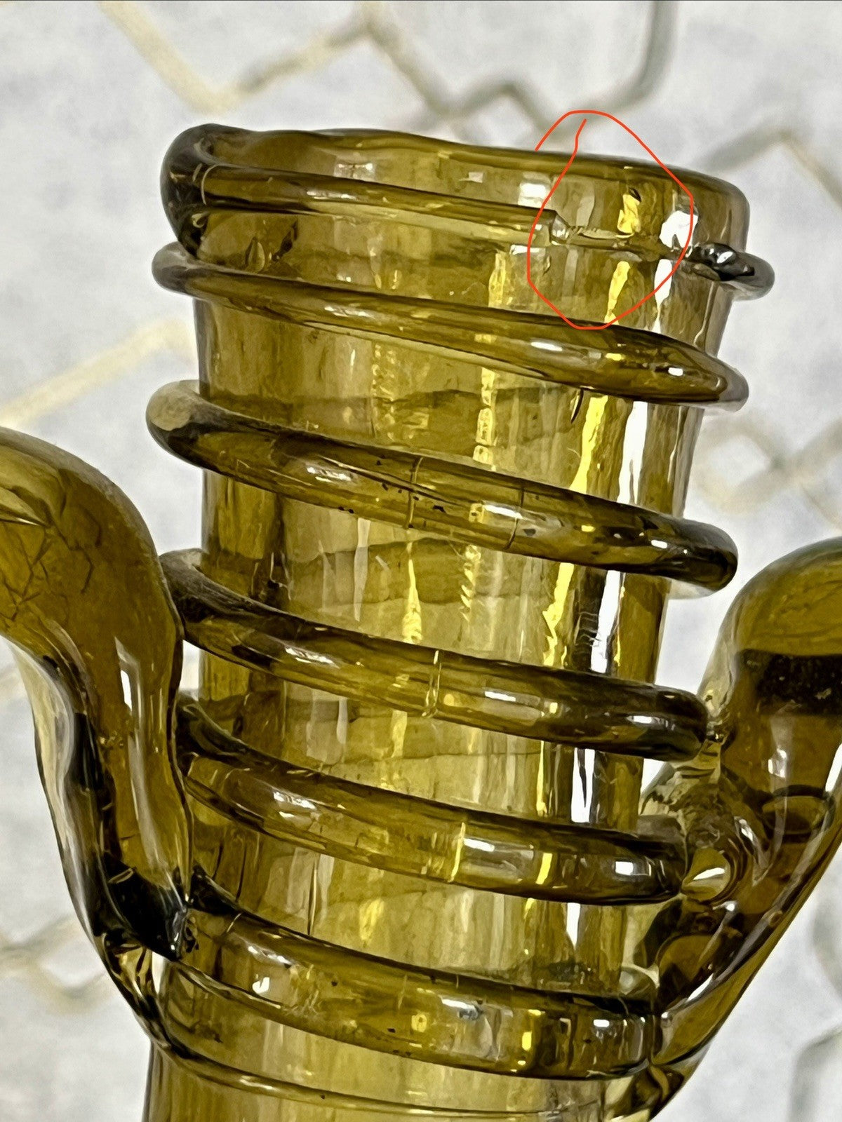 Antik Krug Karaffe Kanne Glas mundgeblasen Waldglas Nuppen FadenAuflagen ~1870