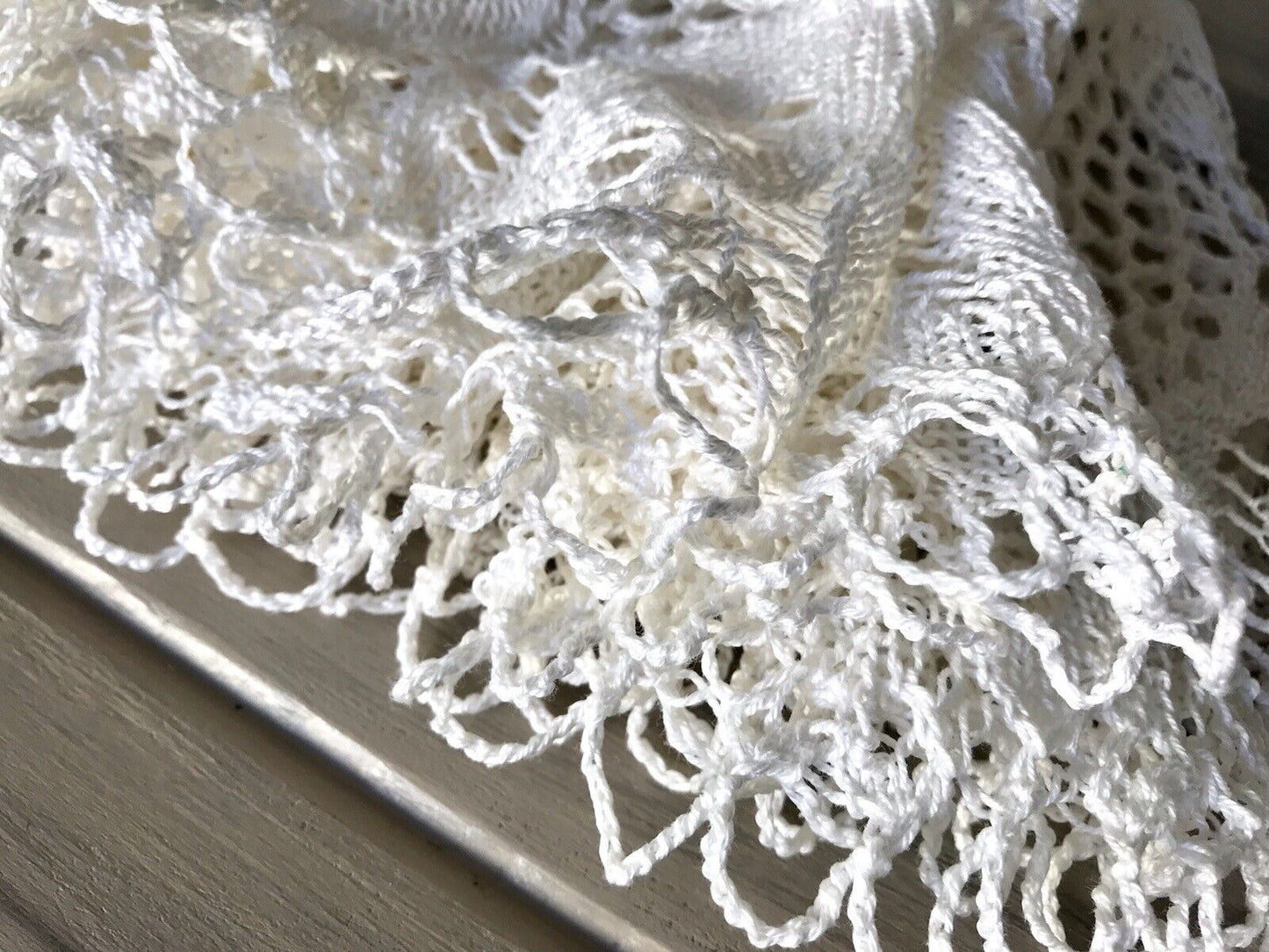 Antik alt Spitze weiß Tischdecke rund 57 cm Baumwolle gestrickt  So Schön!