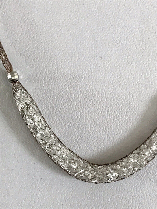 Alt Vintage Edel Gold 333 Gold & 925 Silber Collier Halskette Goldnetz Steine