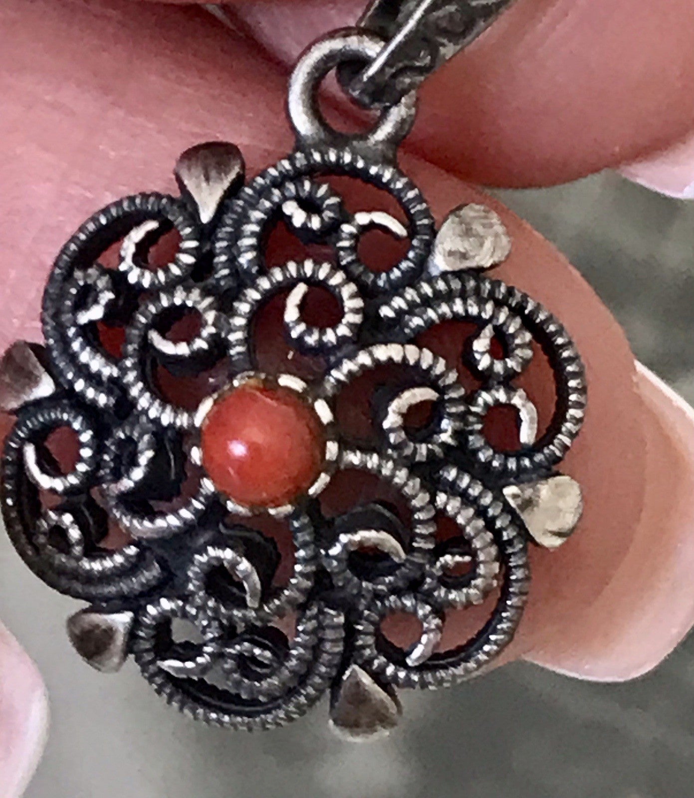 Antik Jugendstil Art Déco Anhänger 800 Silber filigran Koralle?