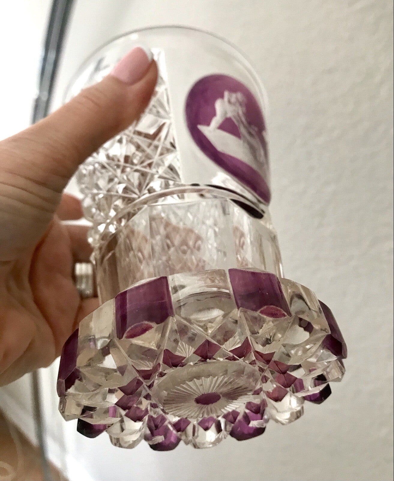 Antik ~1830 Fußbecher Ranftbecher Pokalglas Kristallglas Watteauszene Liebespaar