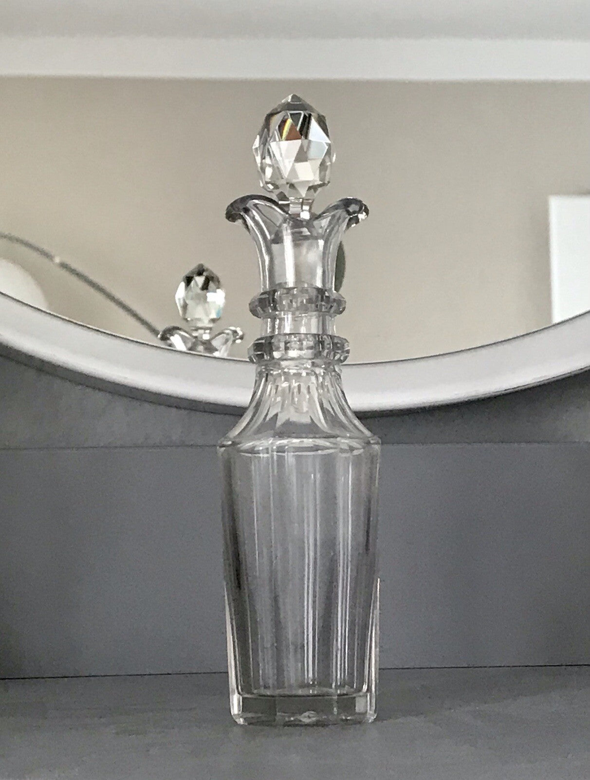 Antik Biedermeier kleine Karaffe Weinkaraffe Dekanter Glas Flächenschliff kantig