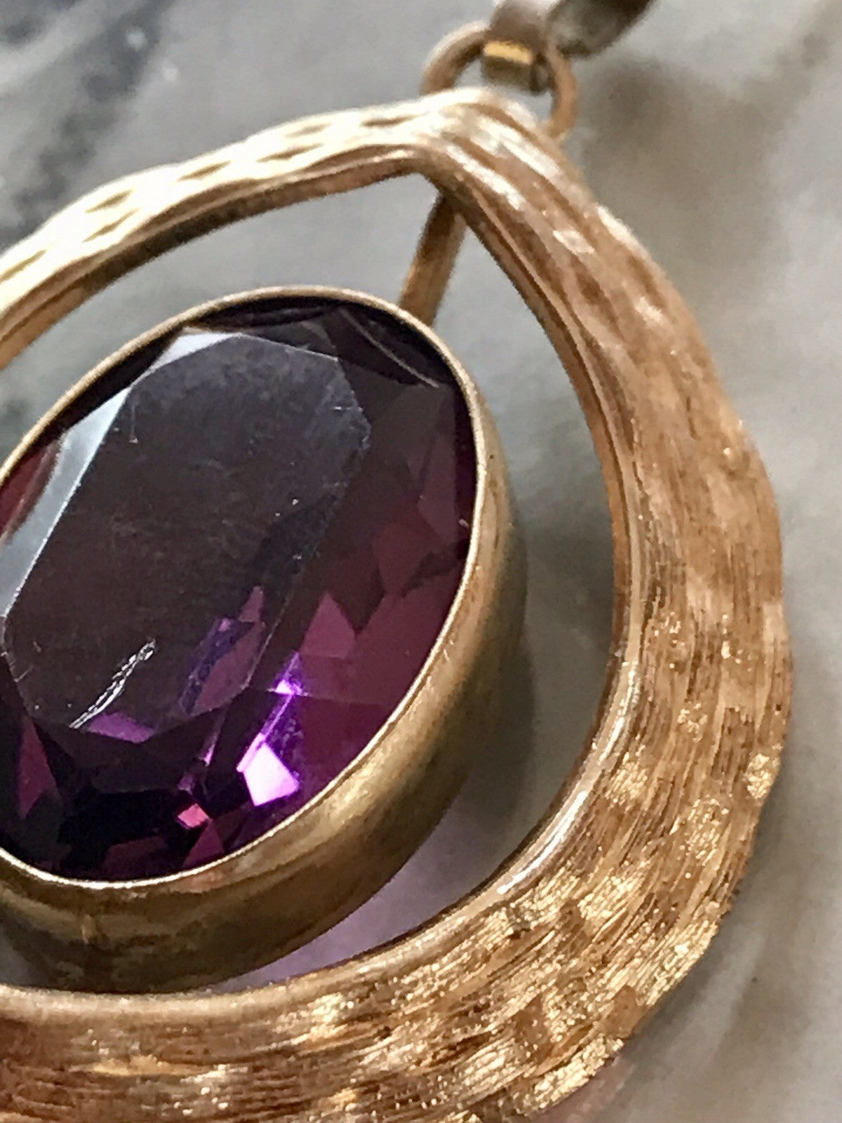 Vintage Designer Anhänger lila Stein Amethyst? Amerik. Doublè vergoldet