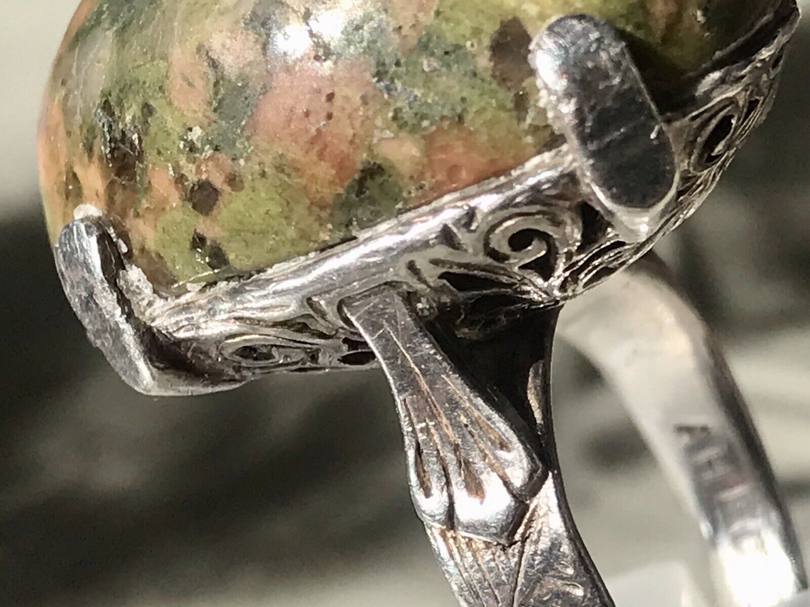 Antik England Jugendstil Edel DAMEN RING 925 Silber Jaspis Birmingham AH