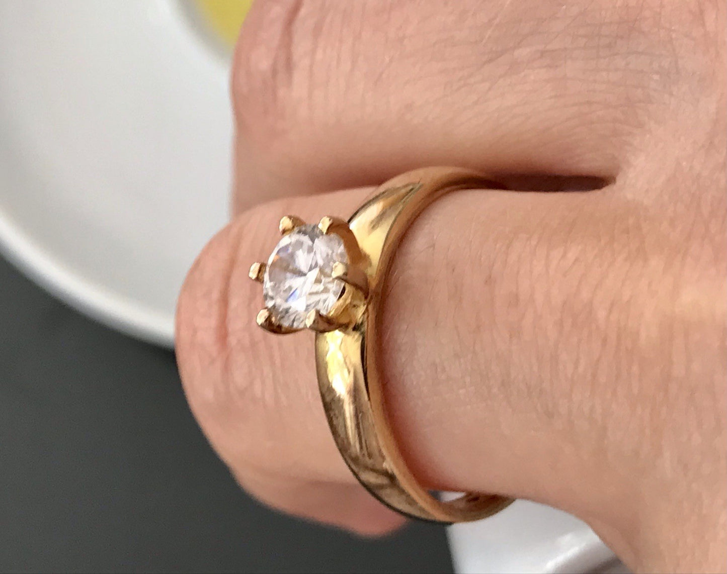 Vintage alt Damen Ring Silber 925 Gr.60 farbloser Stein Solitär 19,1 vergoldet