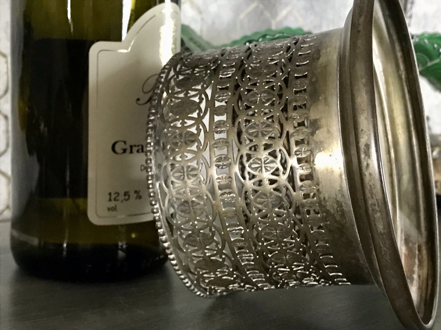 Antik Flaschenhalter Weinflaschenhalter versilbert Jugendstil wunderschön