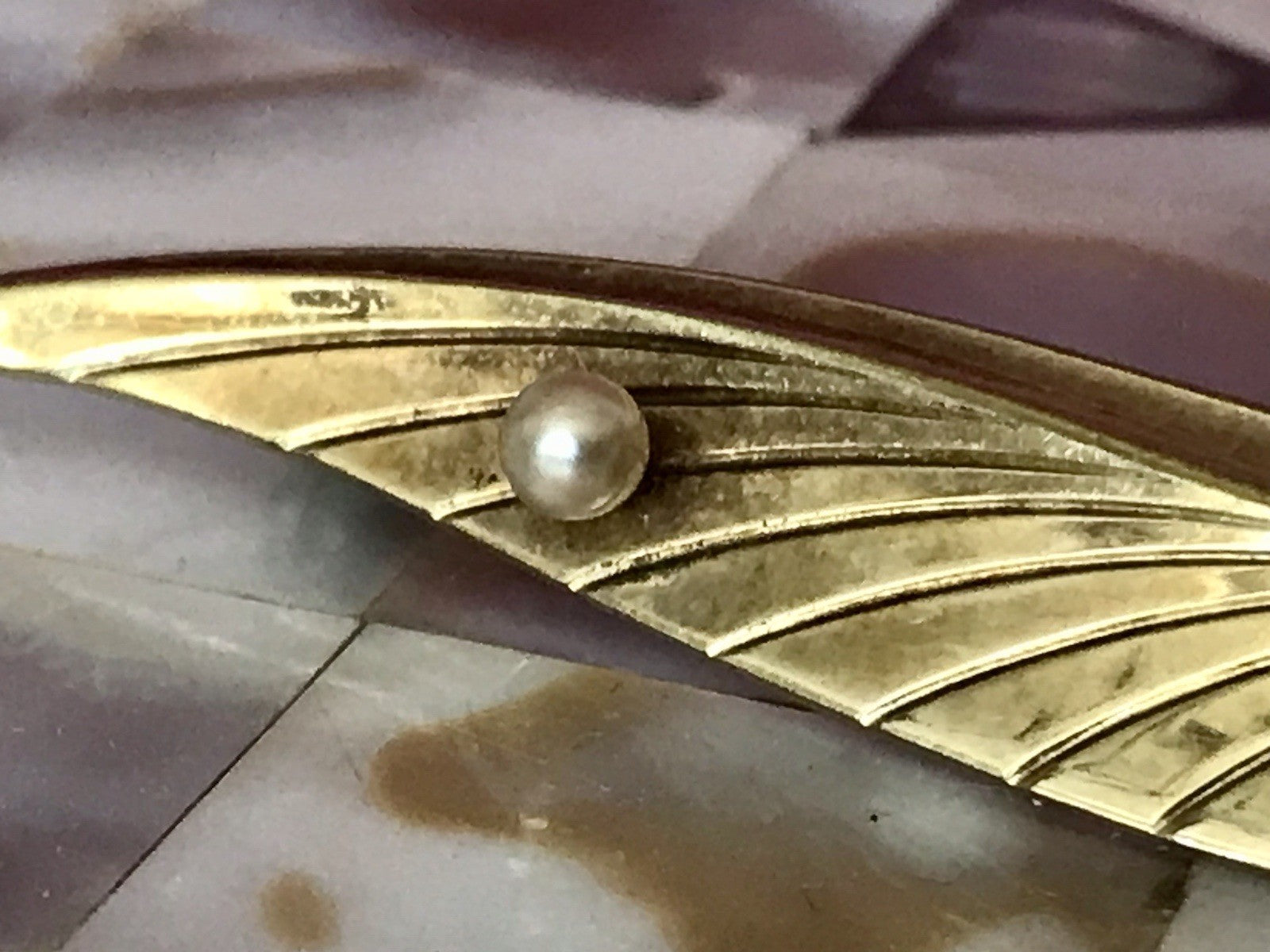 Antik? Vintage Edel Brosche Amerik. Doublè vergoldet Brosche Perle