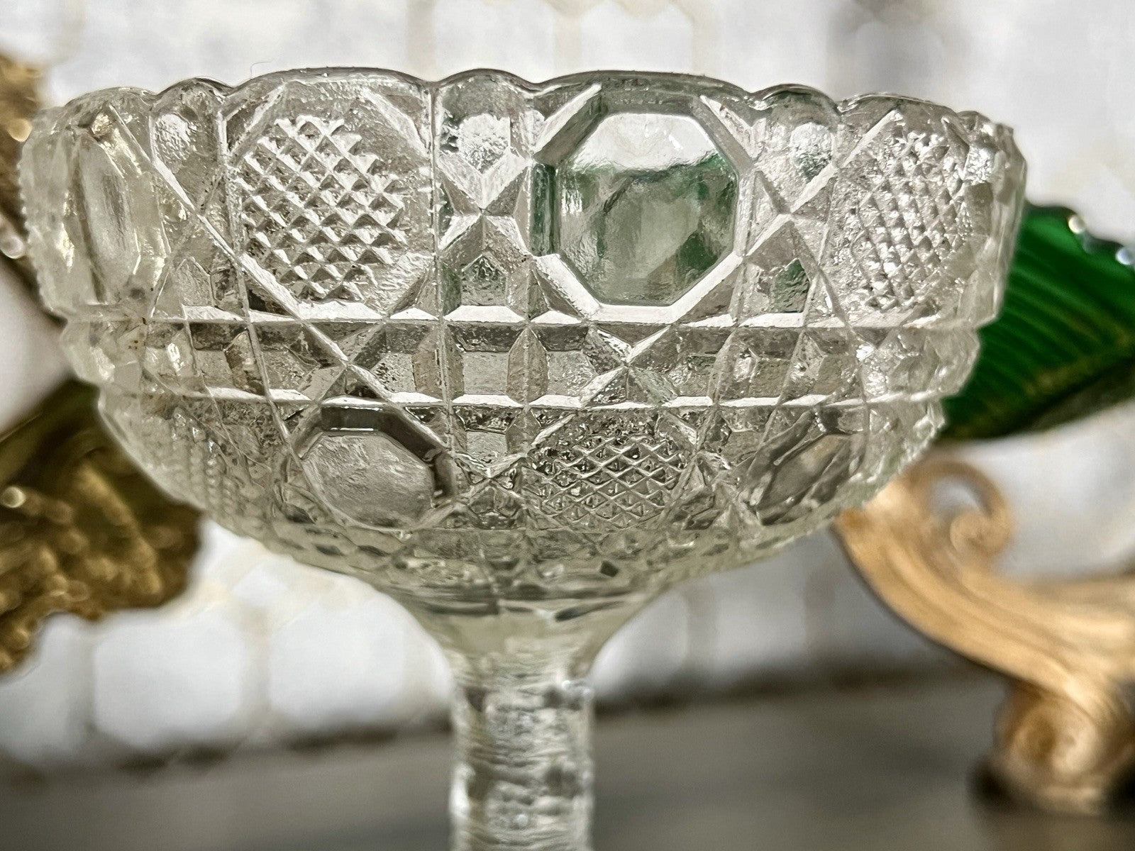 Antik Jugendstil Art Déco Pressglas Glas Fußschale Schale Zuckerschale