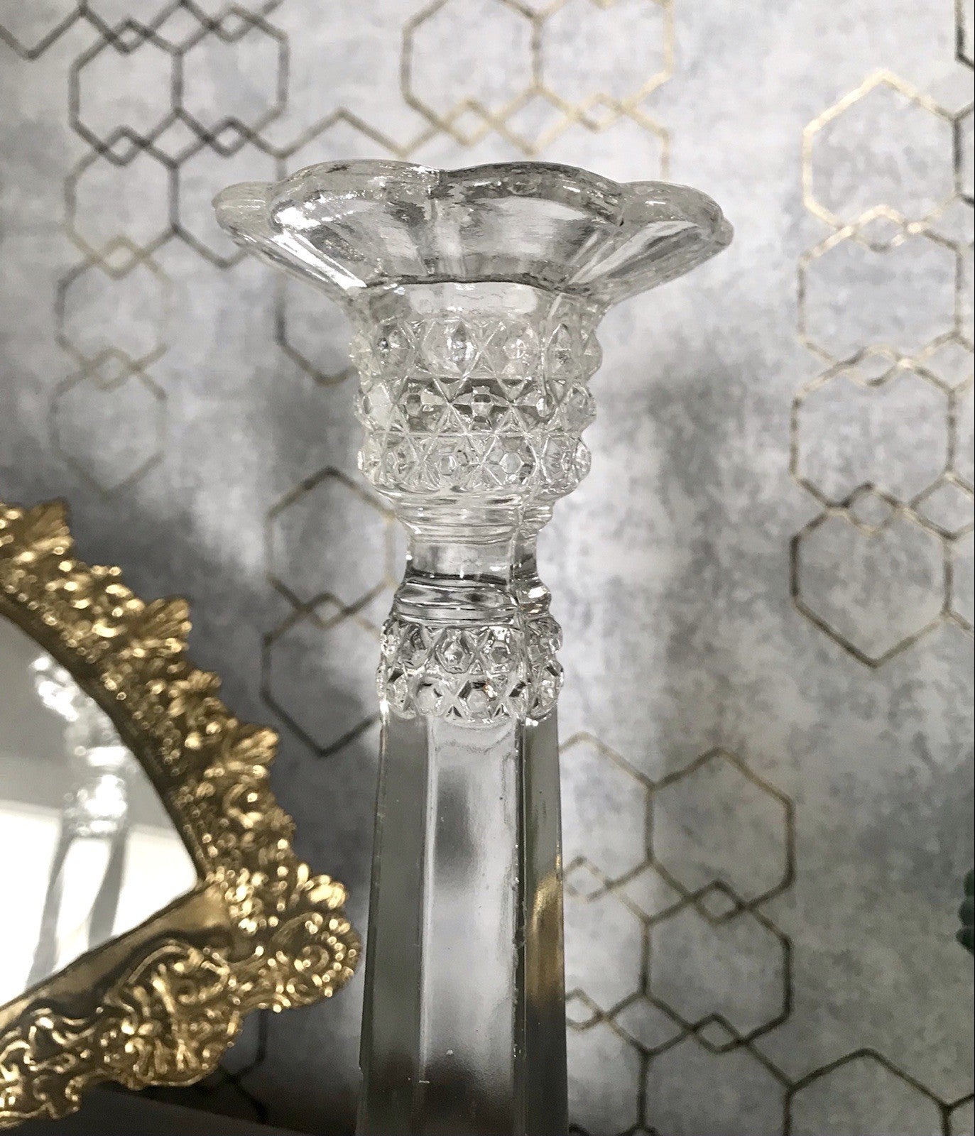 Antik Art Déco 2x Kerzenleuchter Leuchter Kerzenständer Pressglas Glas