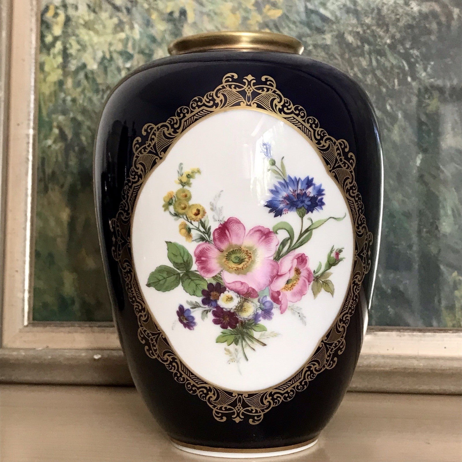 Vintage Alt 1 Porzellan Prunkvase Vase Echt Kobalt blau bunt Weimarer Porzellan