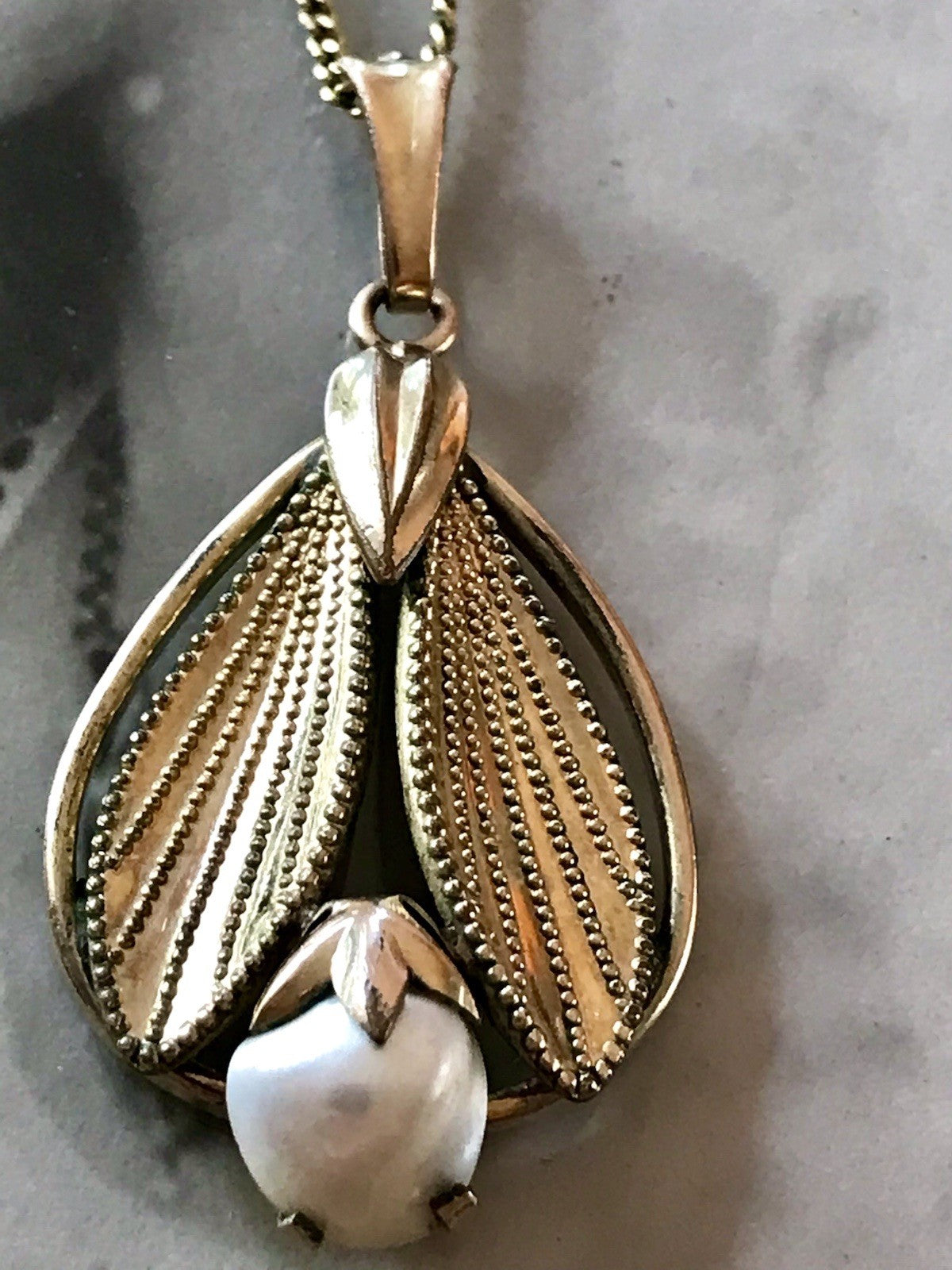 Vintage Designer Anhänger Perle Amerik. Doublè vergoldet