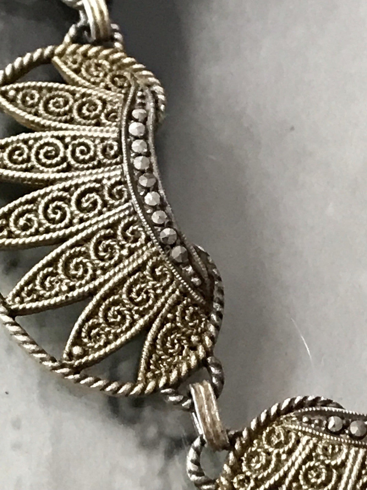 Antik Theodor Fahrner Designer Collier 925 Silber vergoldet Markasite Halskette