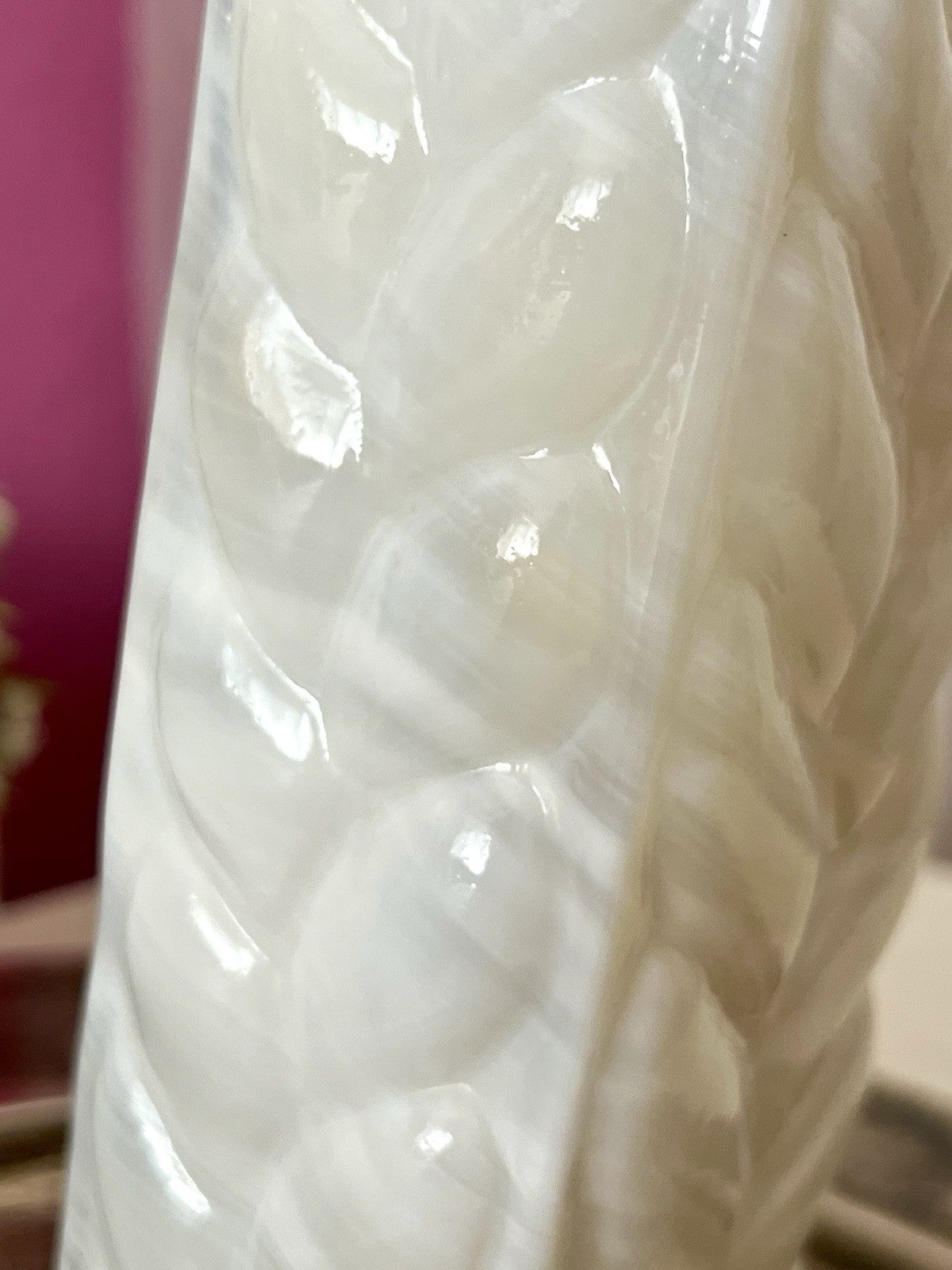 Vintage 60er Jahre MCM Glasvase Vase Glas Design Zopfmuster Blockvase weiß