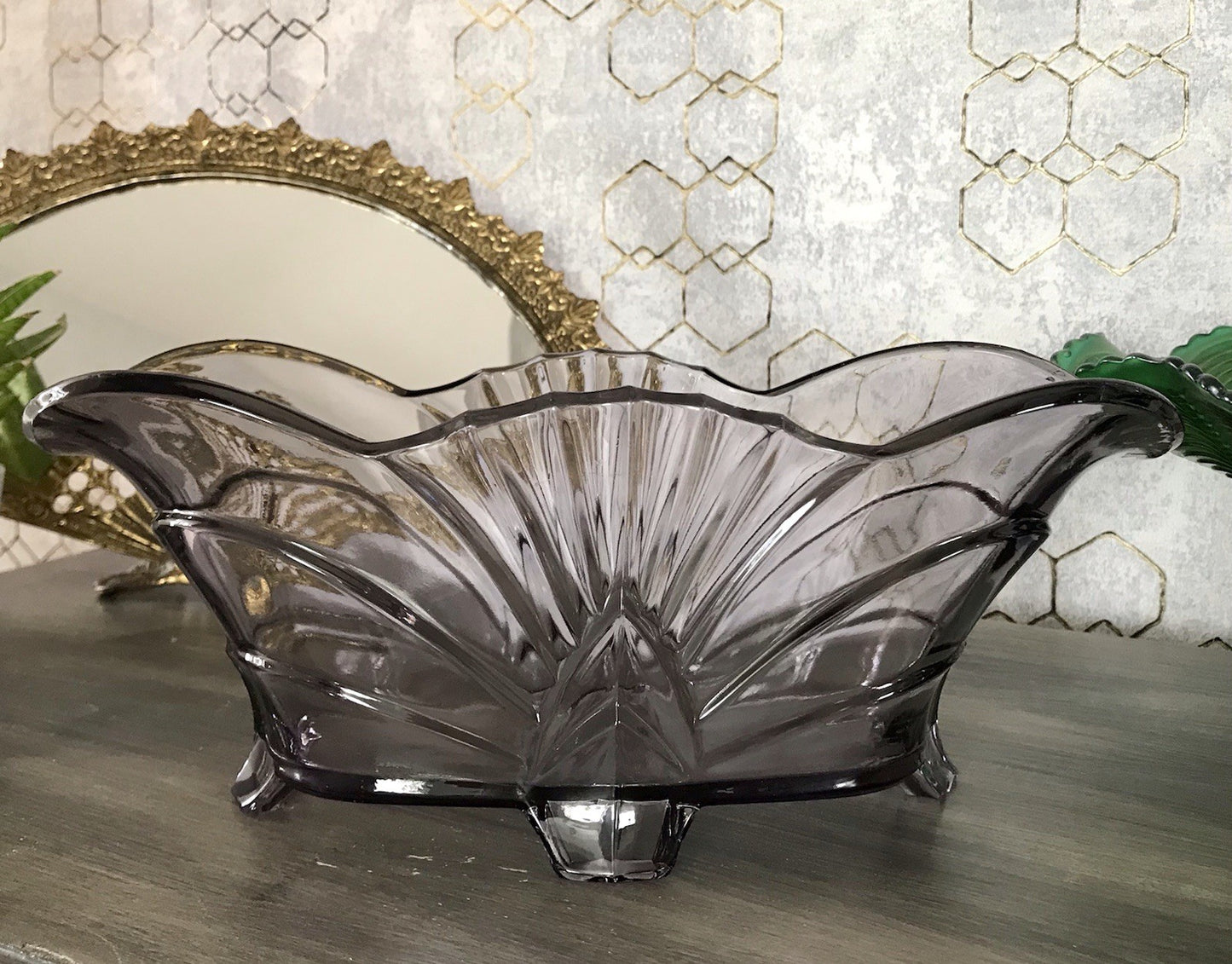 Antik Art Déco lila Pressglas Schale Glas Brockwitz Fruchtschale 1941 Jardiniere