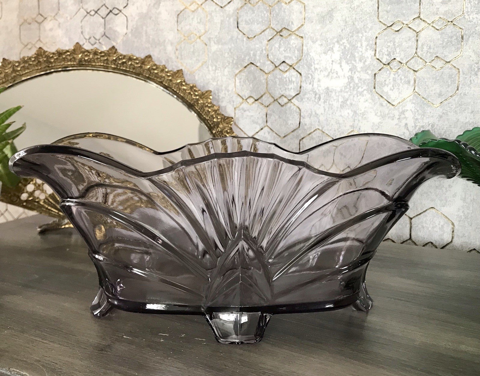 Antik Art Déco lila Pressglas Schale Glas Brockwitz Fruchtschale 1941 Jardiniere