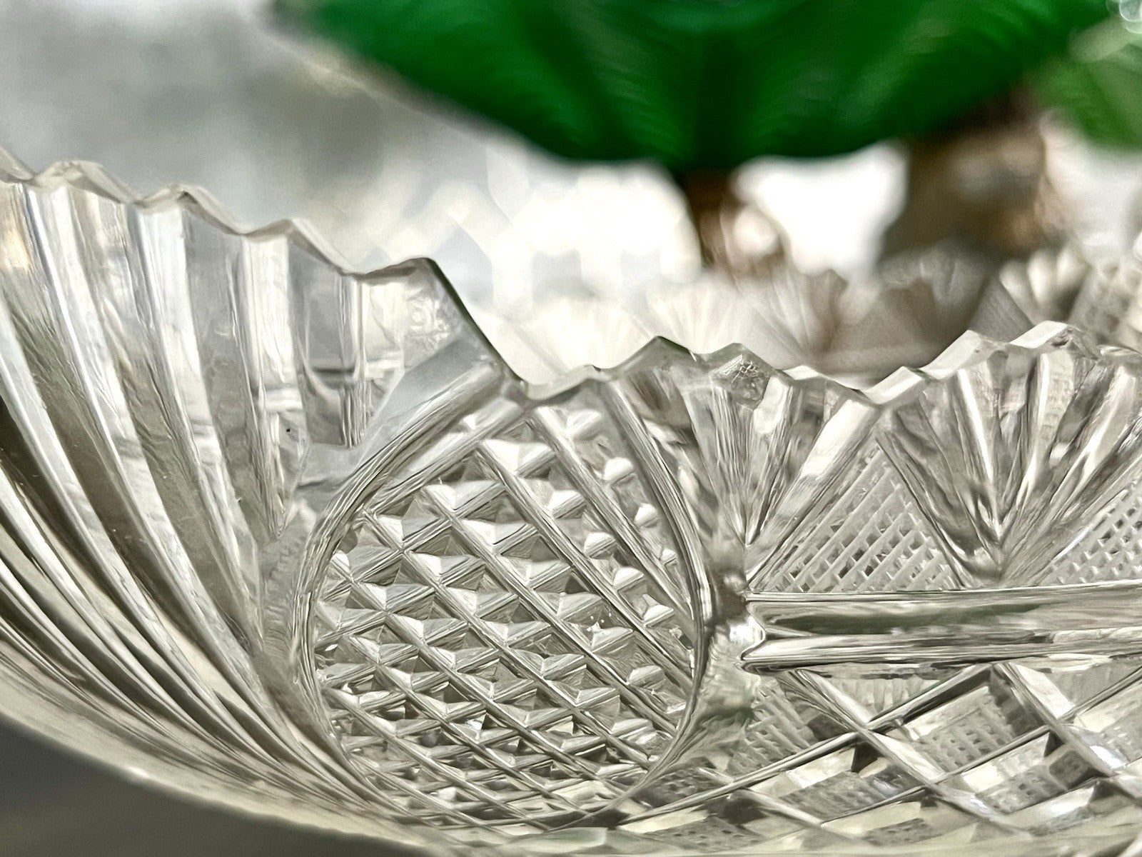Antik Bleikristall Schale Glasschale Jardiniere Kristallglas Schiffchen Schliff