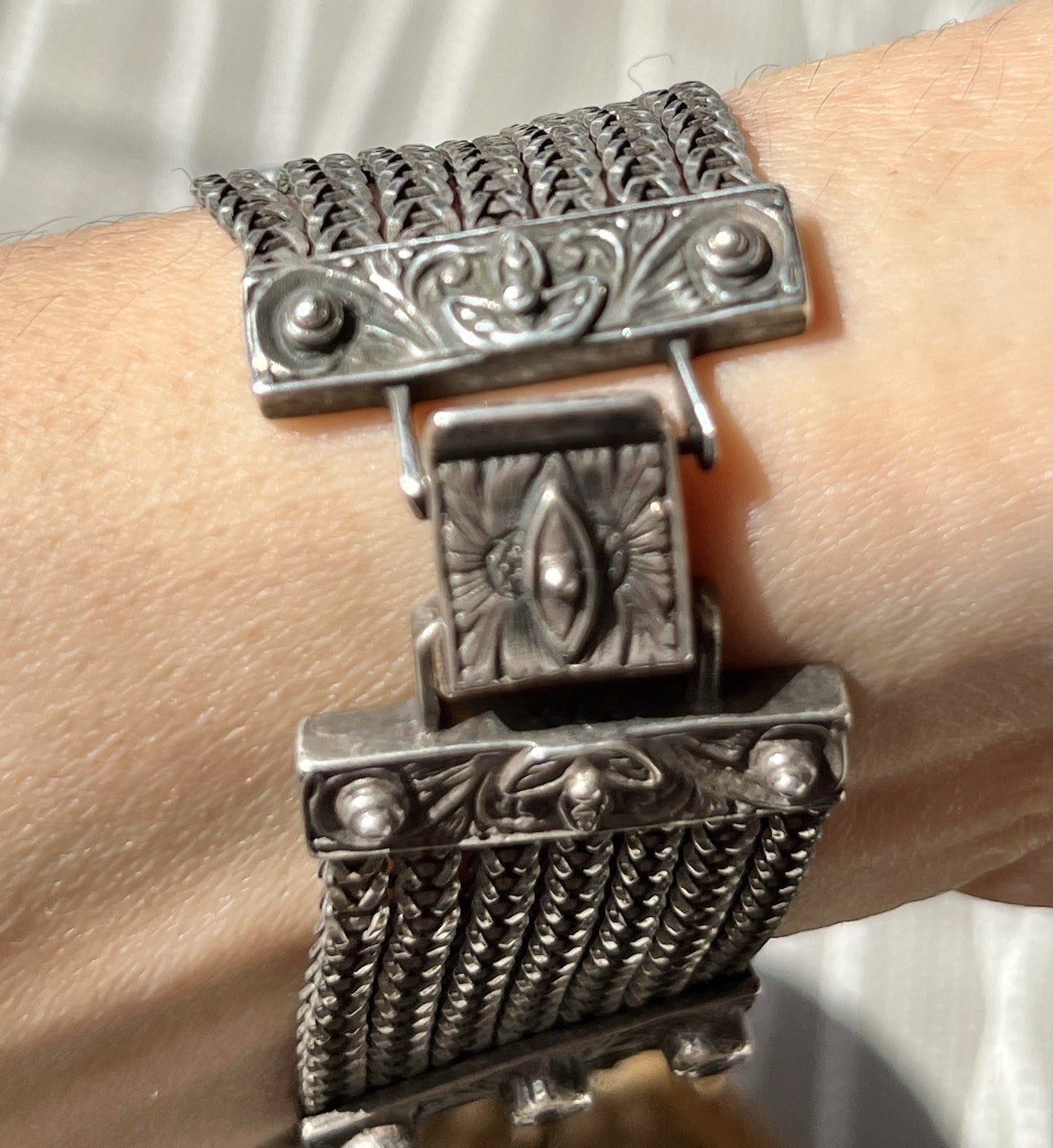 Antik Art Déco Edel DAMEN Armband Silber 925 SUPER farblose Steine WOW Manchette